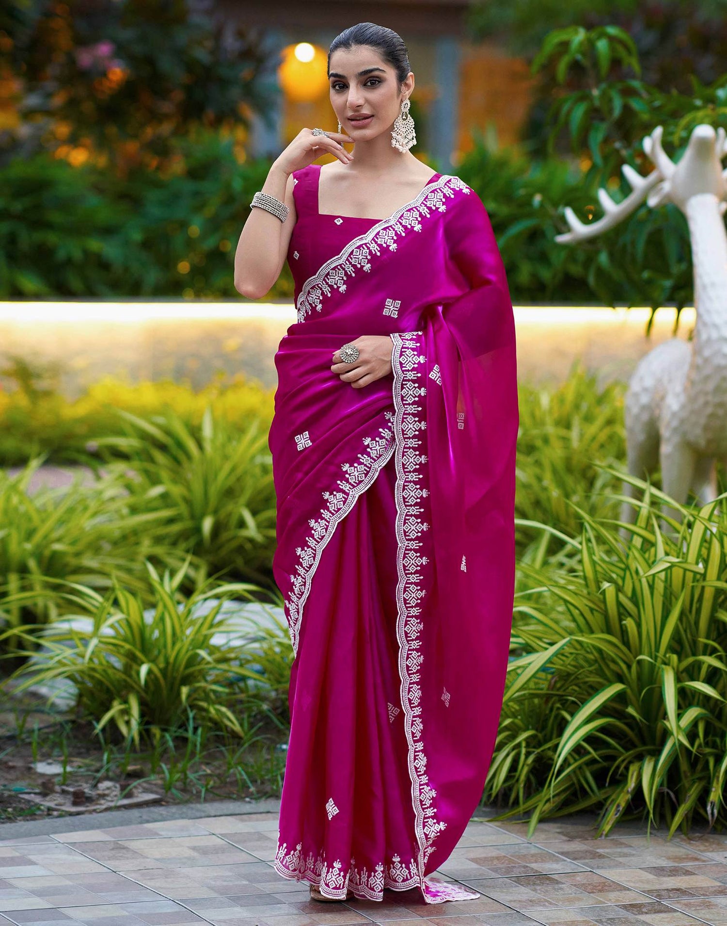 Dark Pink Shimmer Sequence Embroidery Saree