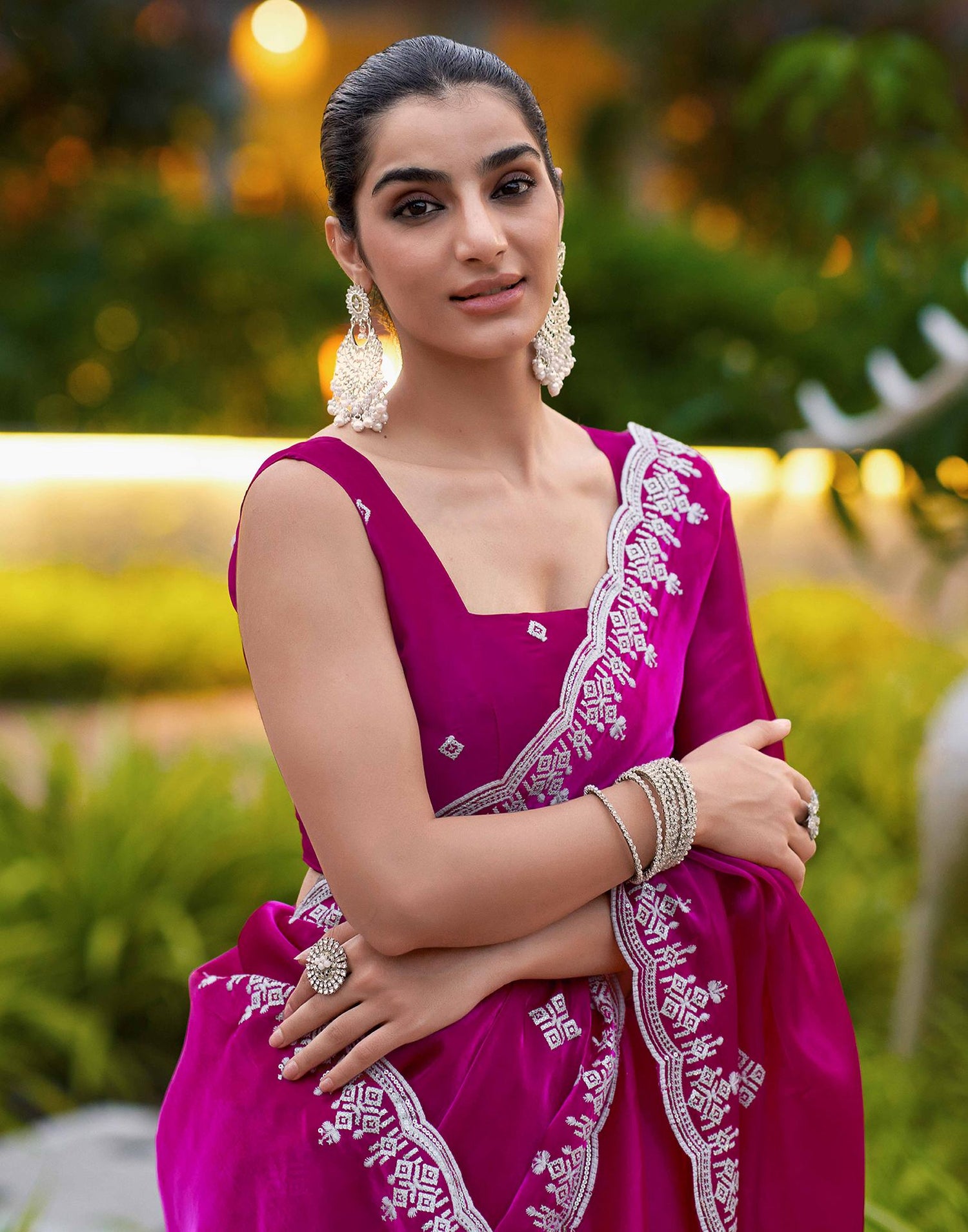 Dark Pink Shimmer Sequence Embroidery Saree