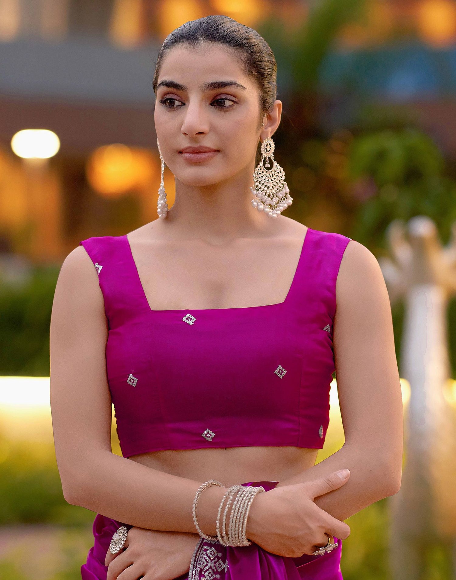 Dark Pink Shimmer Sequence Embroidery Saree