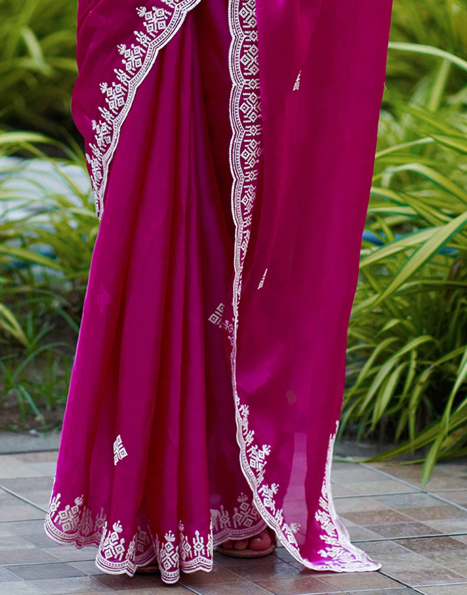 Dark Pink Shimmer Sequence Embroidery Saree