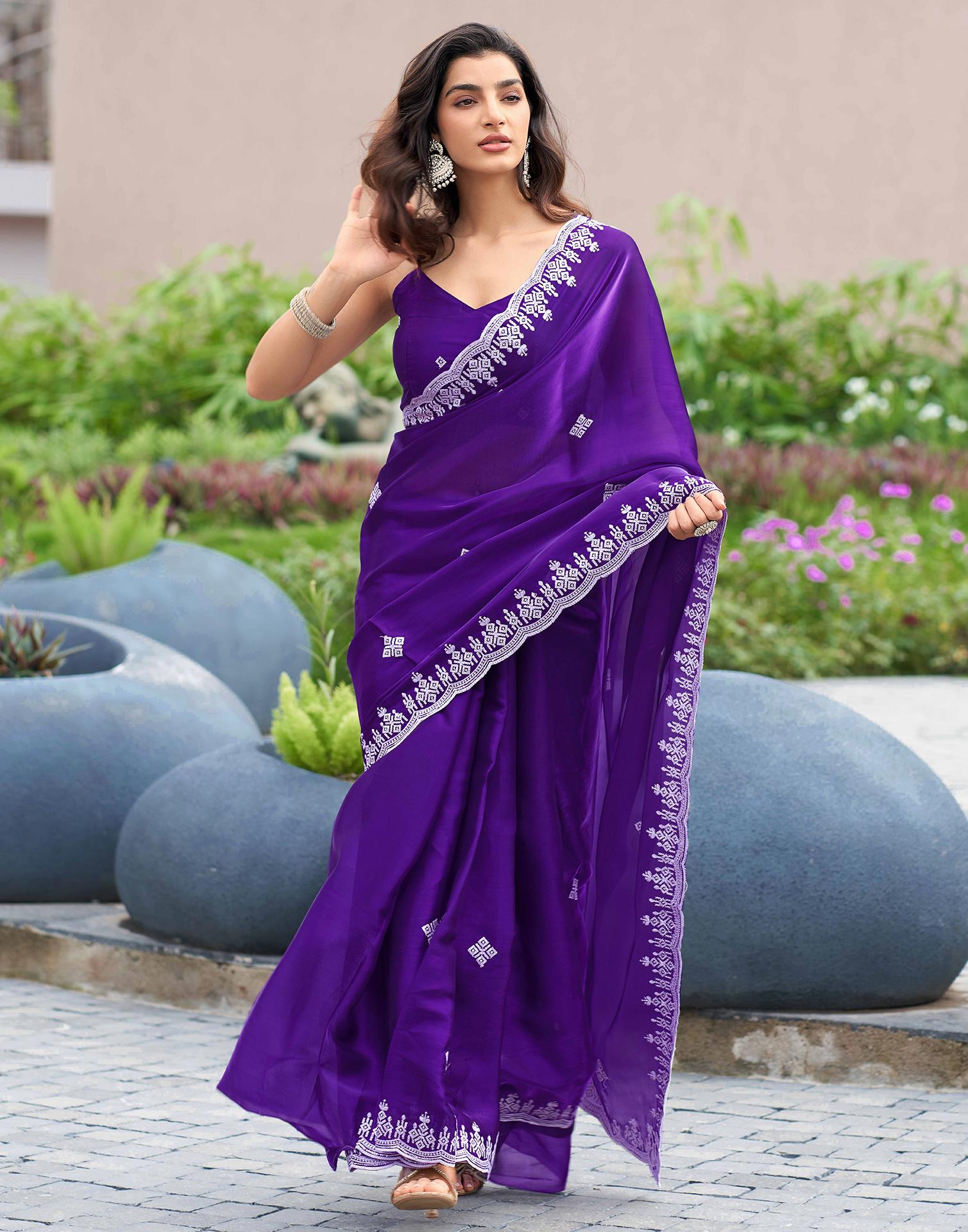Voilet Shimmer Sequence Embroidery Saree