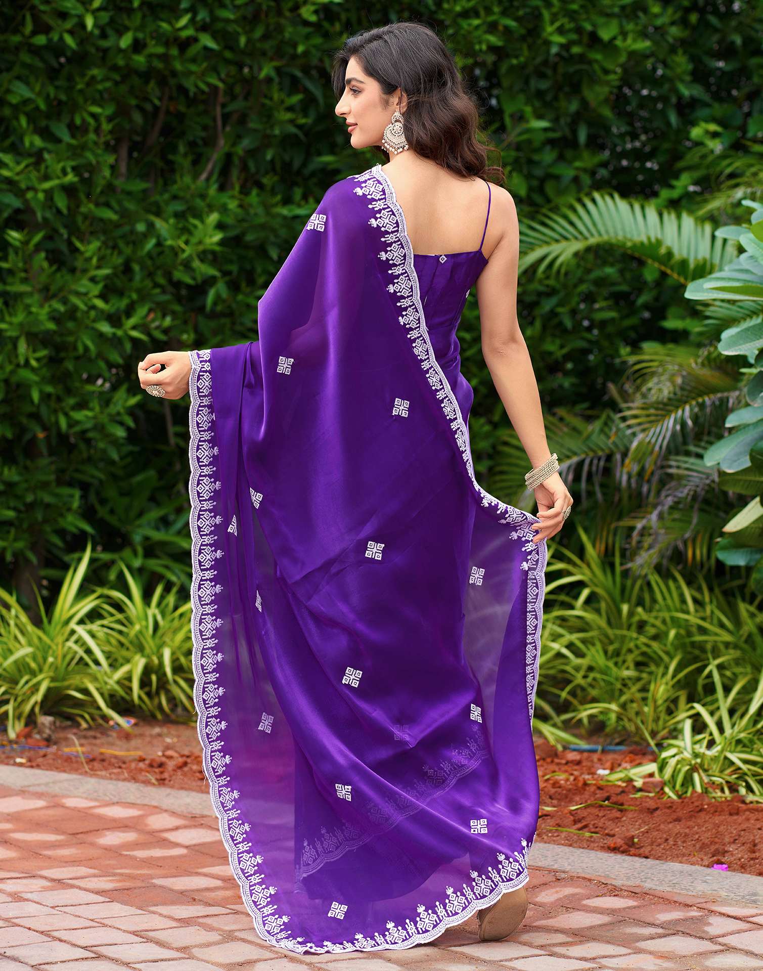 Voilet Shimmer Sequence Embroidery Saree