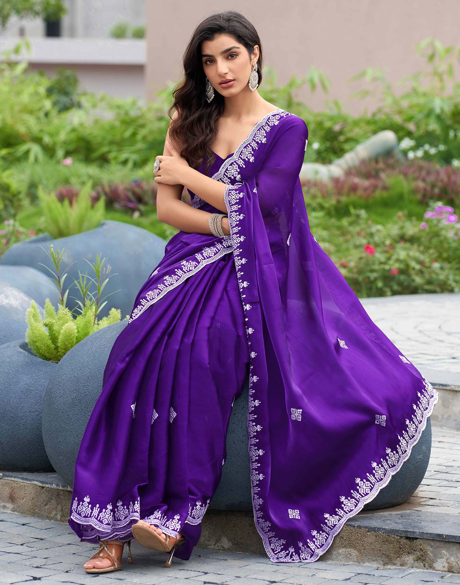 Voilet Shimmer Sequence Embroidery Saree