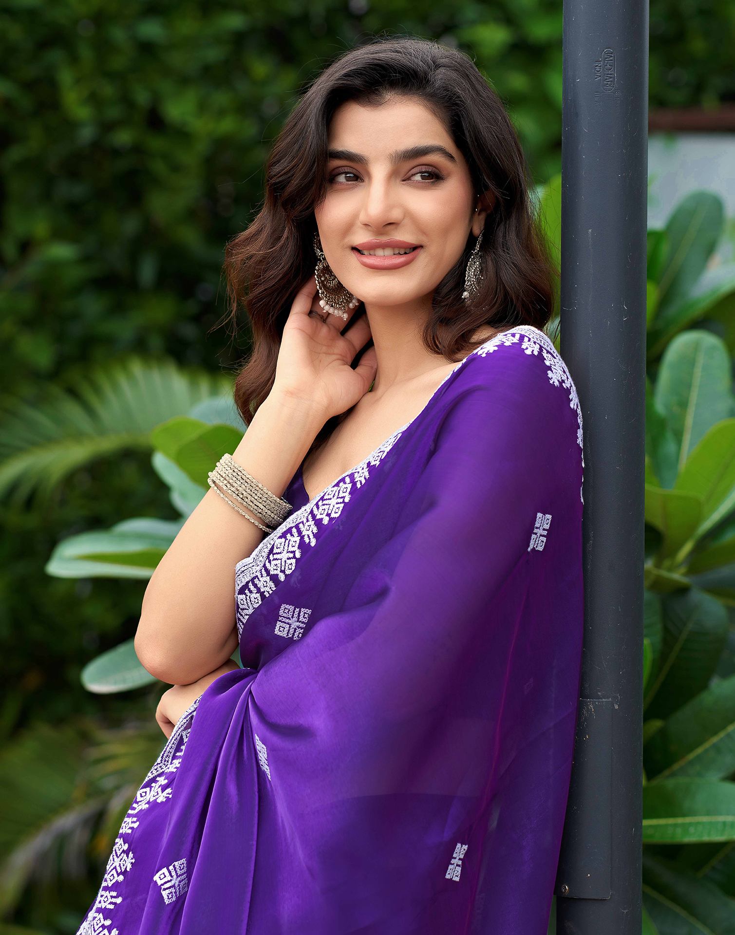Voilet Shimmer Sequence Embroidery Saree