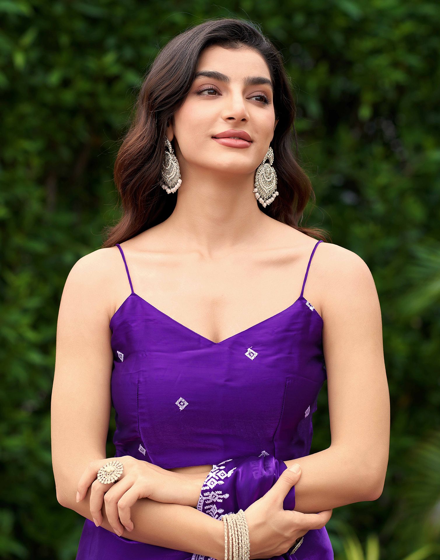 Voilet Shimmer Sequence Embroidery Saree