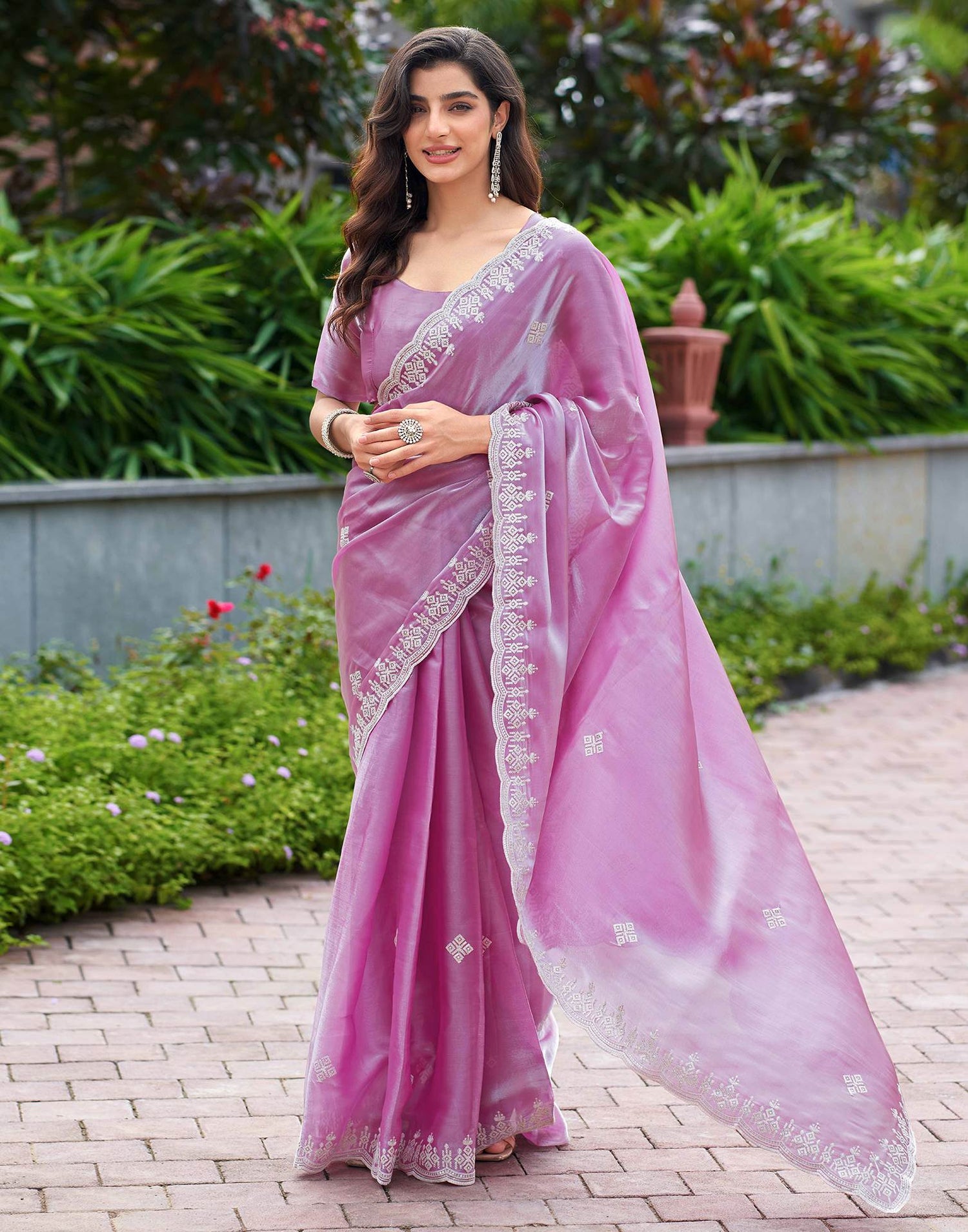 Light Pink Shimmer Sequence Embroidery Saree