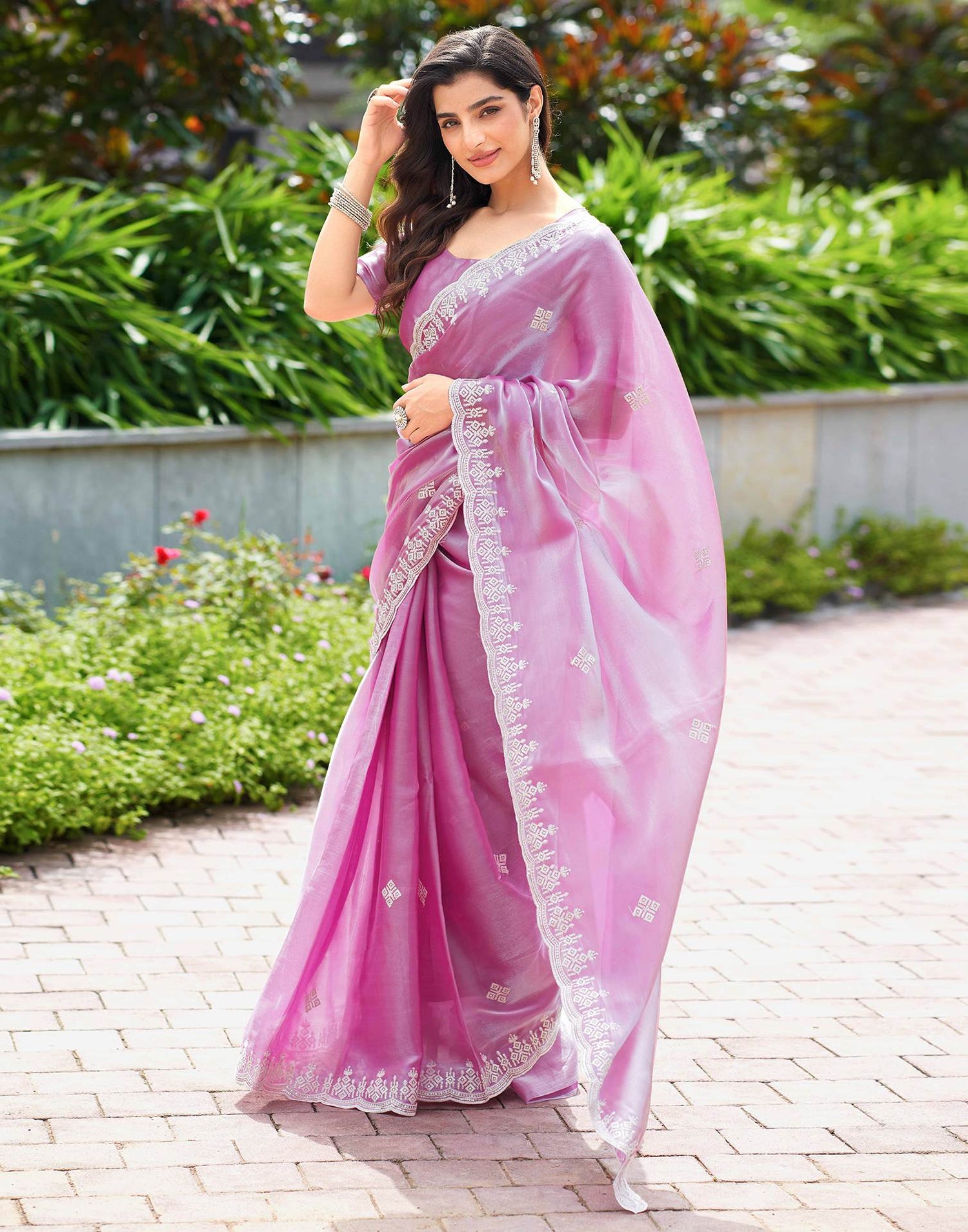 Light Pink Shimmer Sequence Embroidery Saree