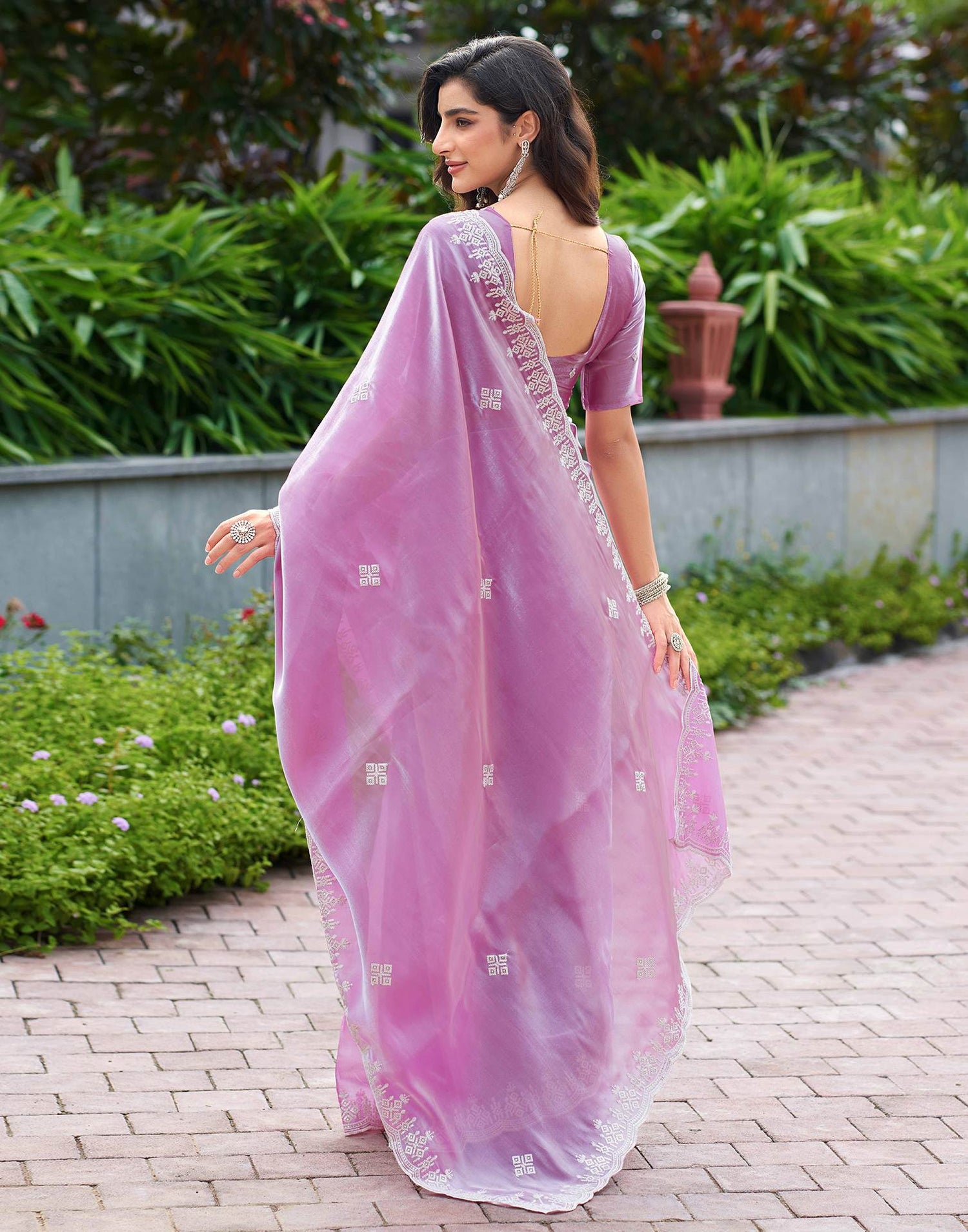 Light Pink Shimmer Sequence Embroidery Saree