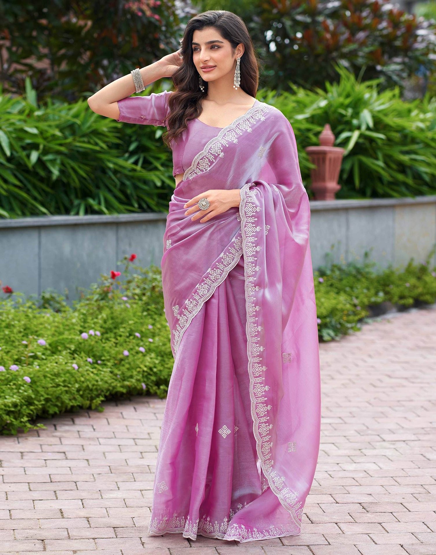 Light Pink Shimmer Sequence Embroidery Saree