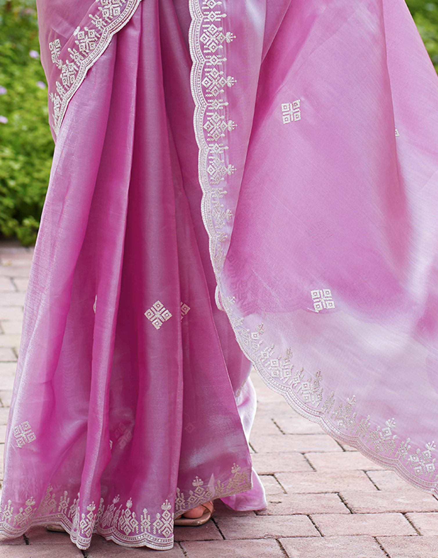 Light Pink Shimmer Sequence Embroidery Saree