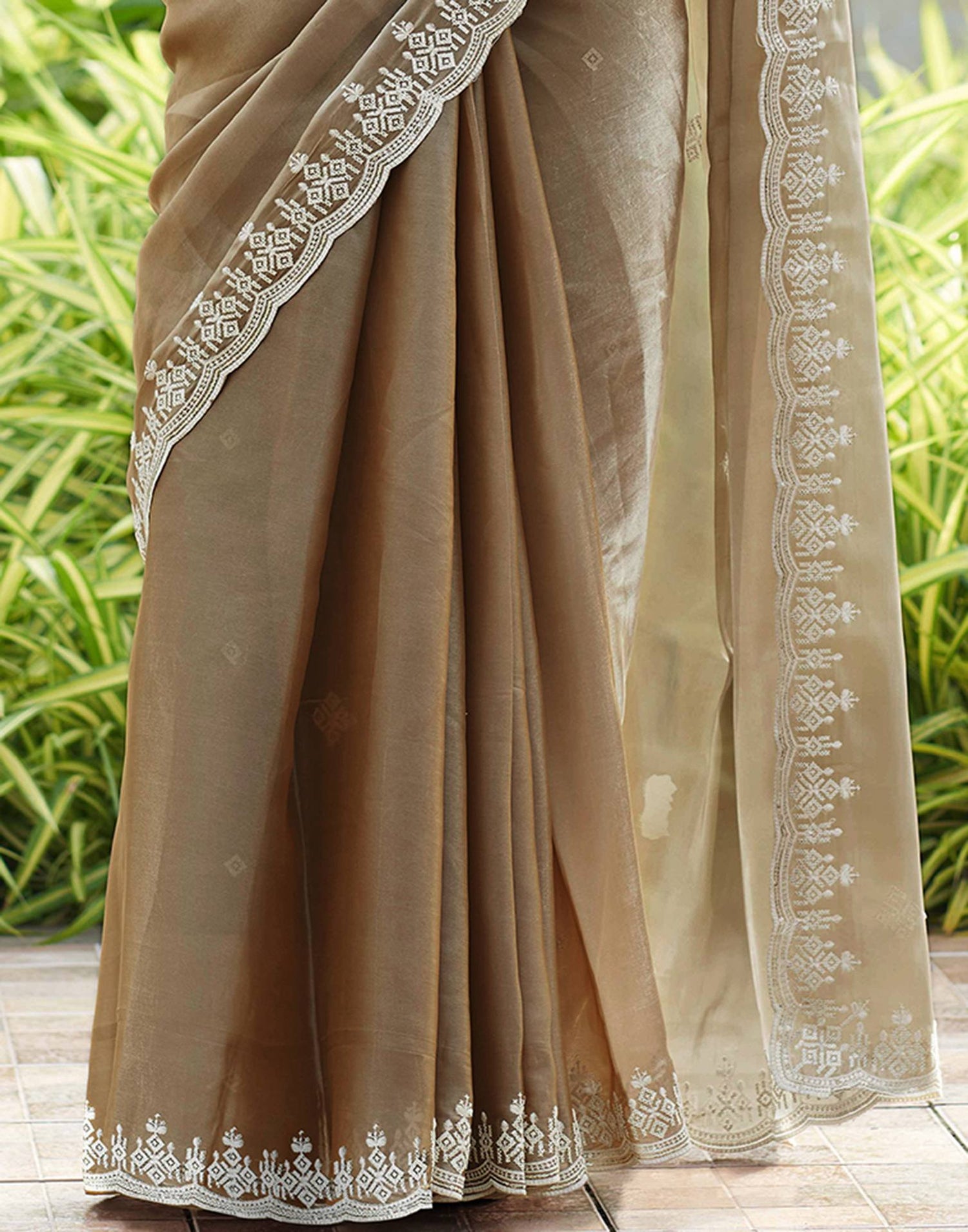 Beige Shimmer Sequence Embroidery Saree