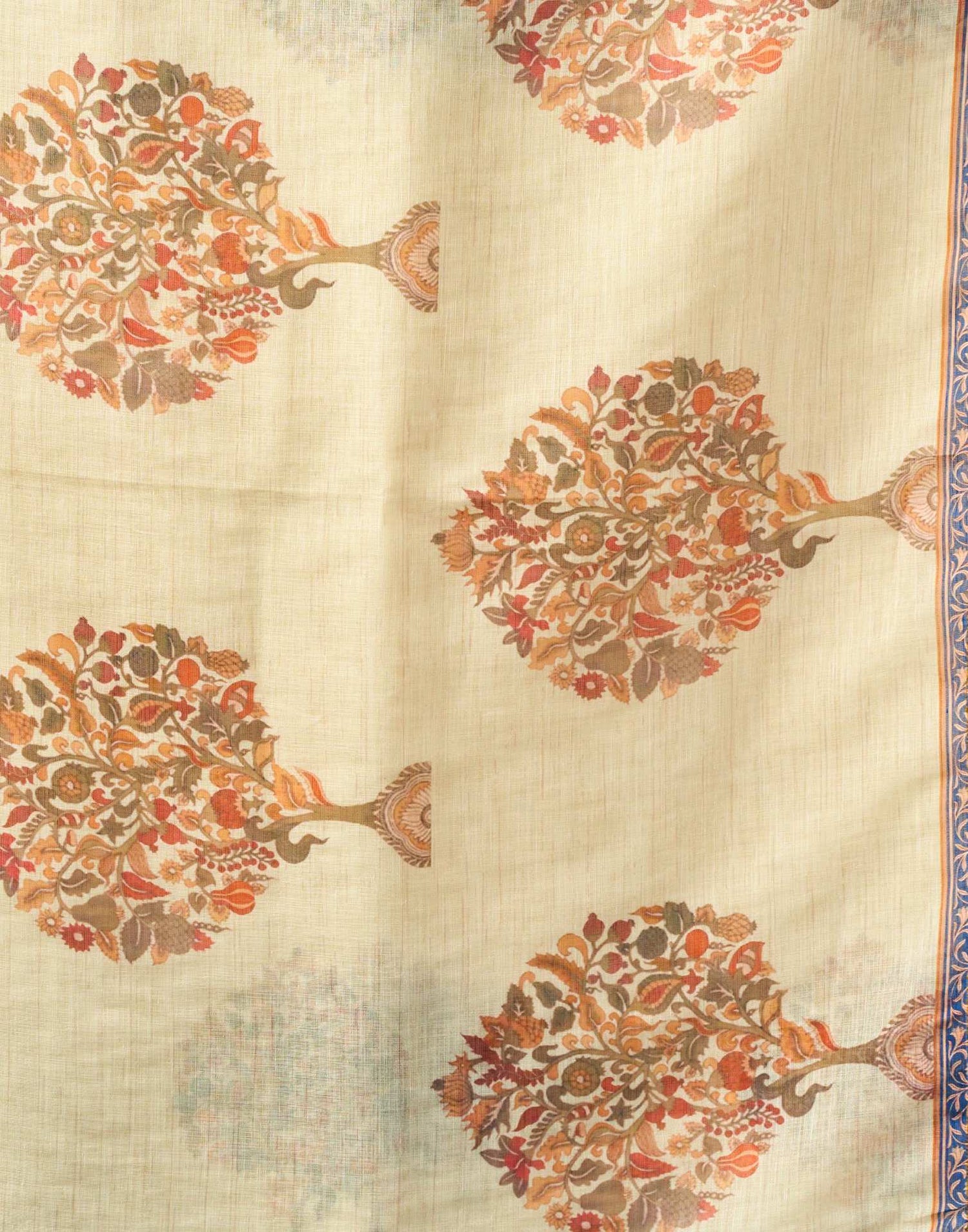 Beige Cotton Printed Saree