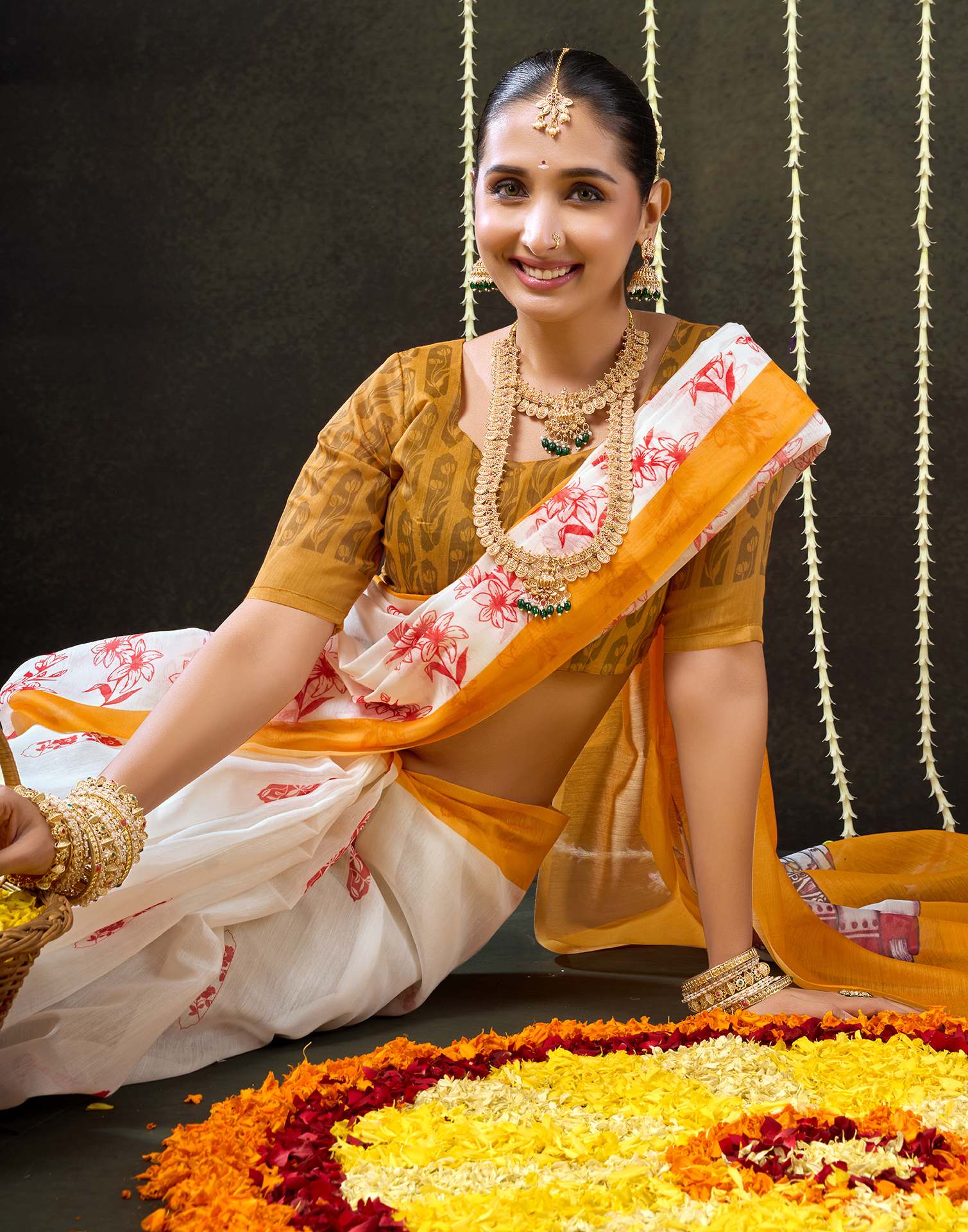 Off White Cotton Printed Saree