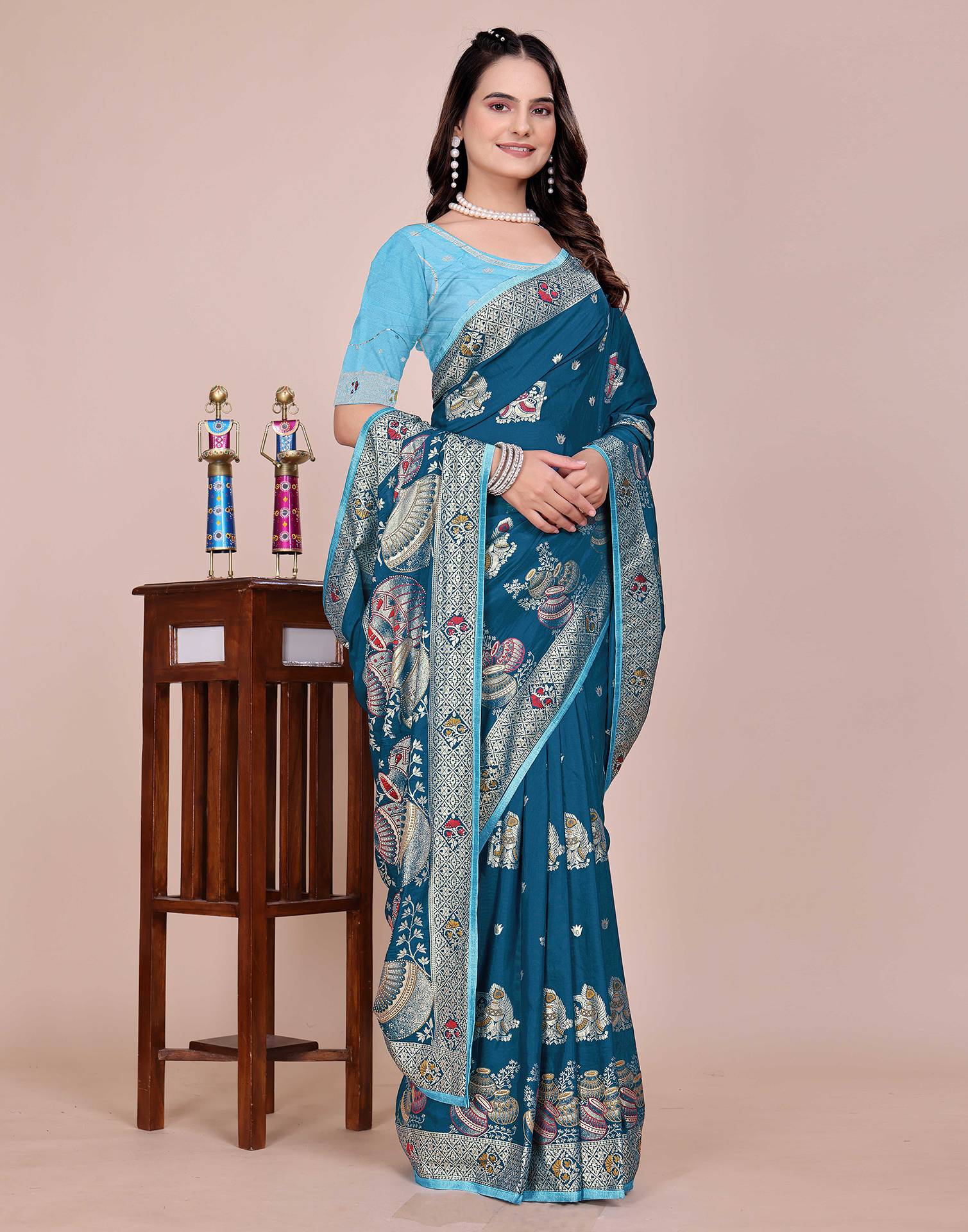 Rama Blue Silk Woven Saree