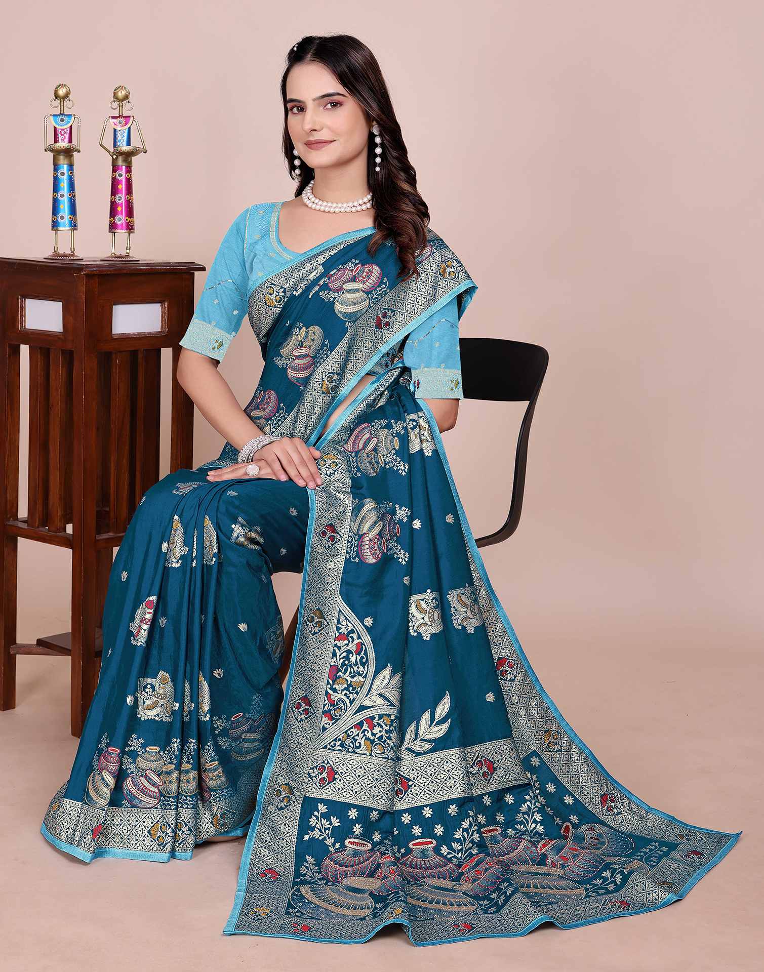 Rama Blue Silk Woven Saree