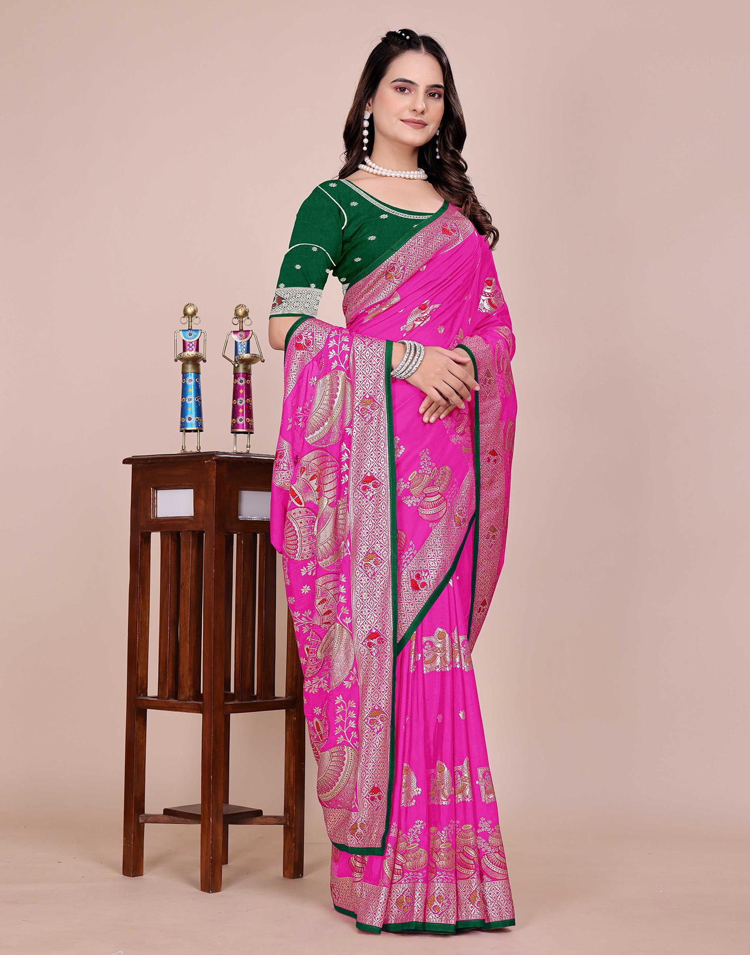 Pink Silk Woven Saree