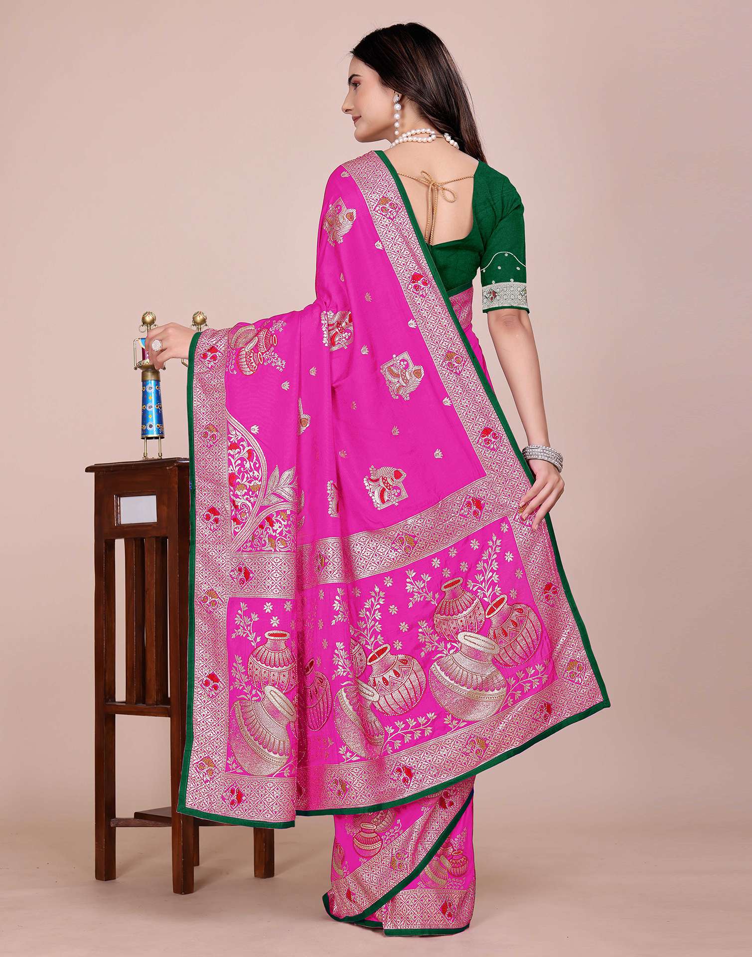 Pink Silk Woven Saree