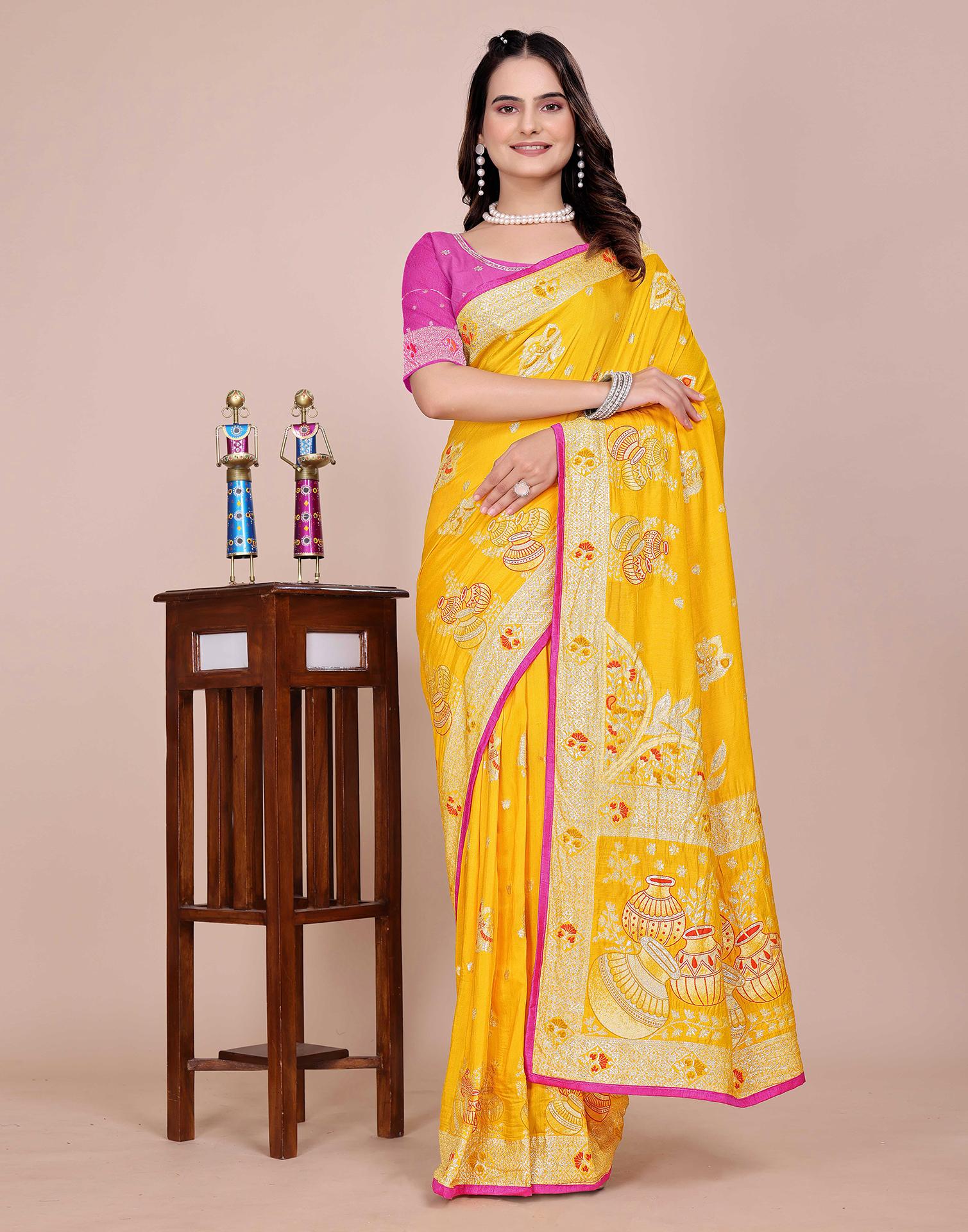 Yellow Silk Woven Saree