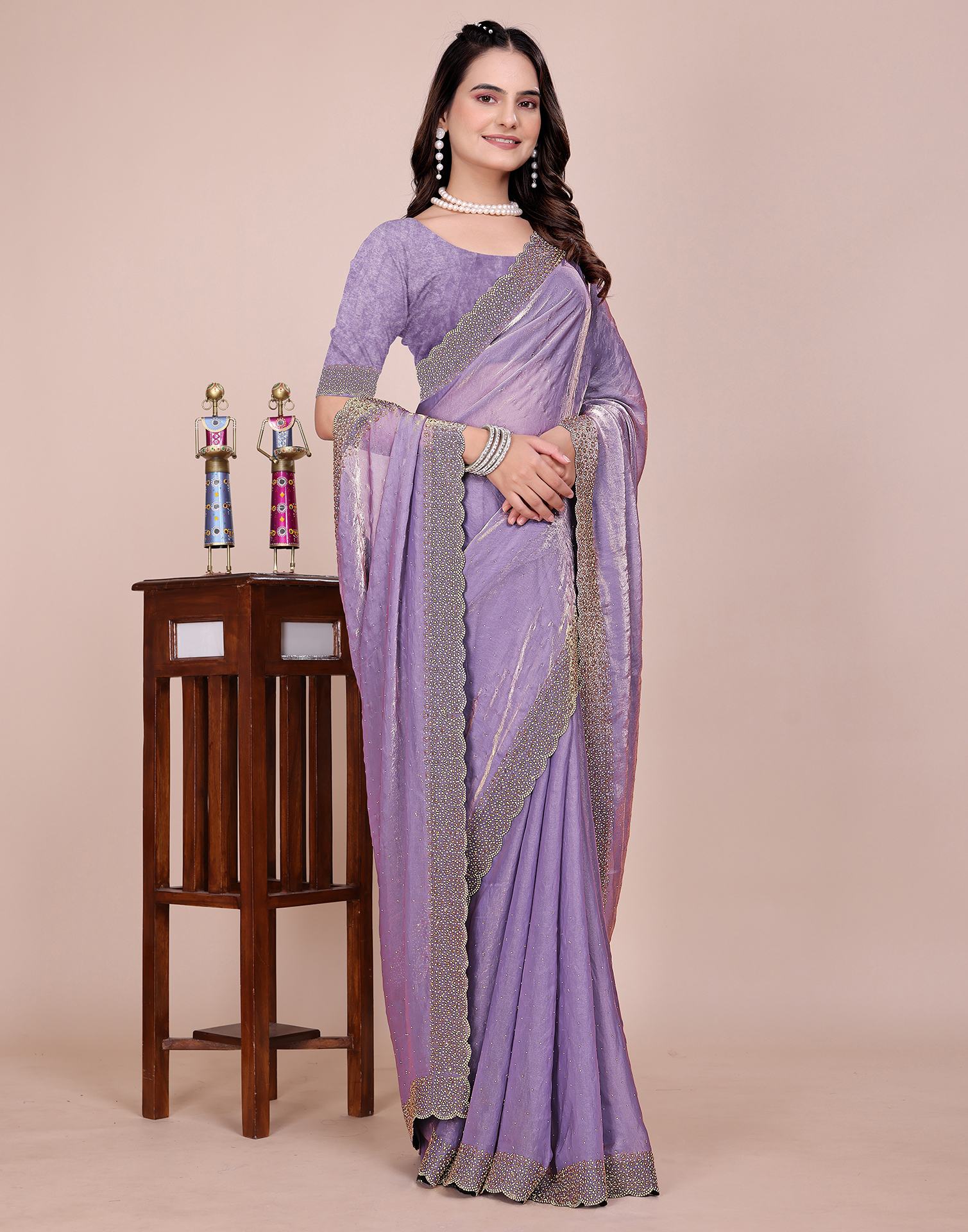 Lavender Tissue Silk Stone Work Swarovski Saree