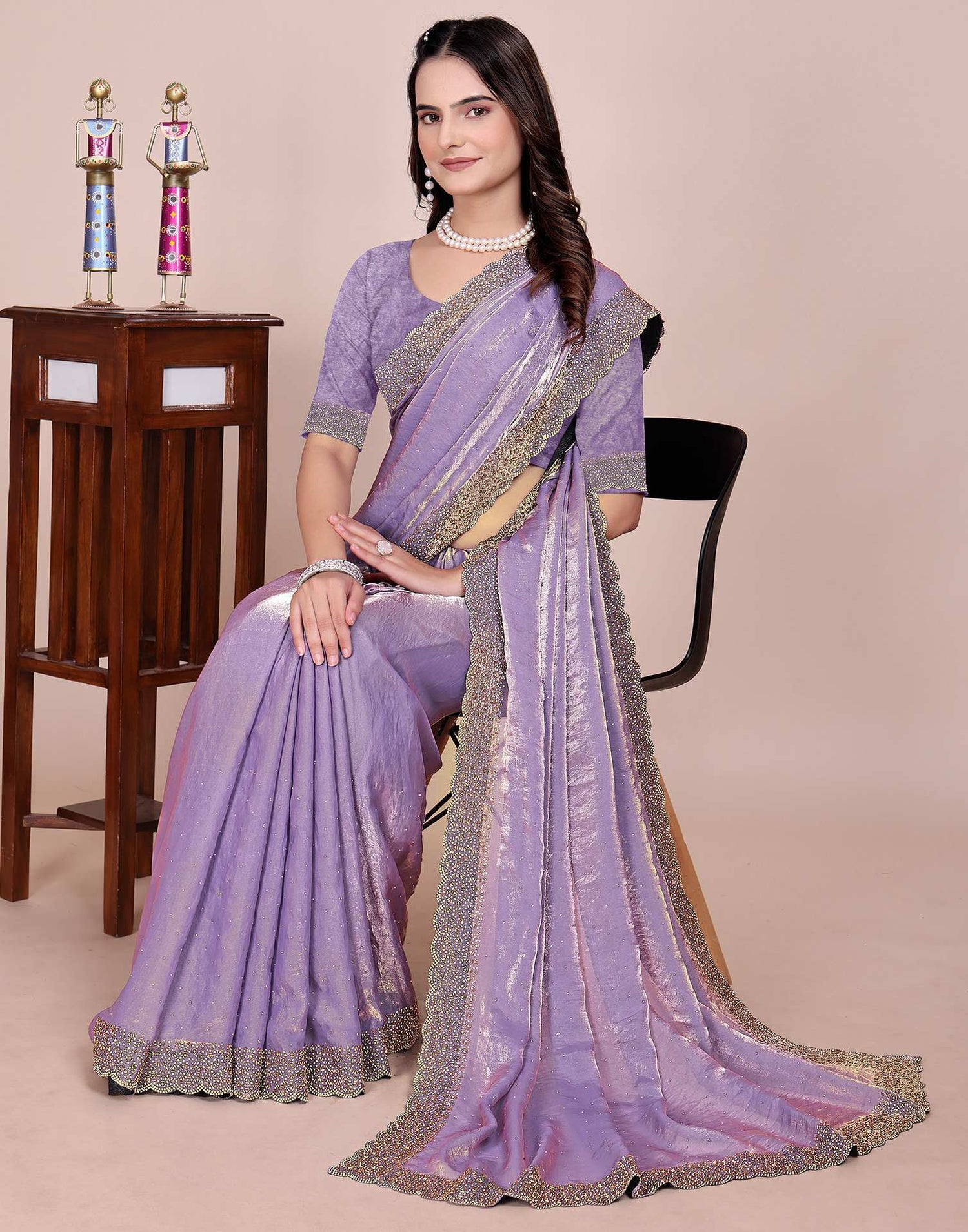 Lavender Tissue Silk Stone Work Swarovski Saree