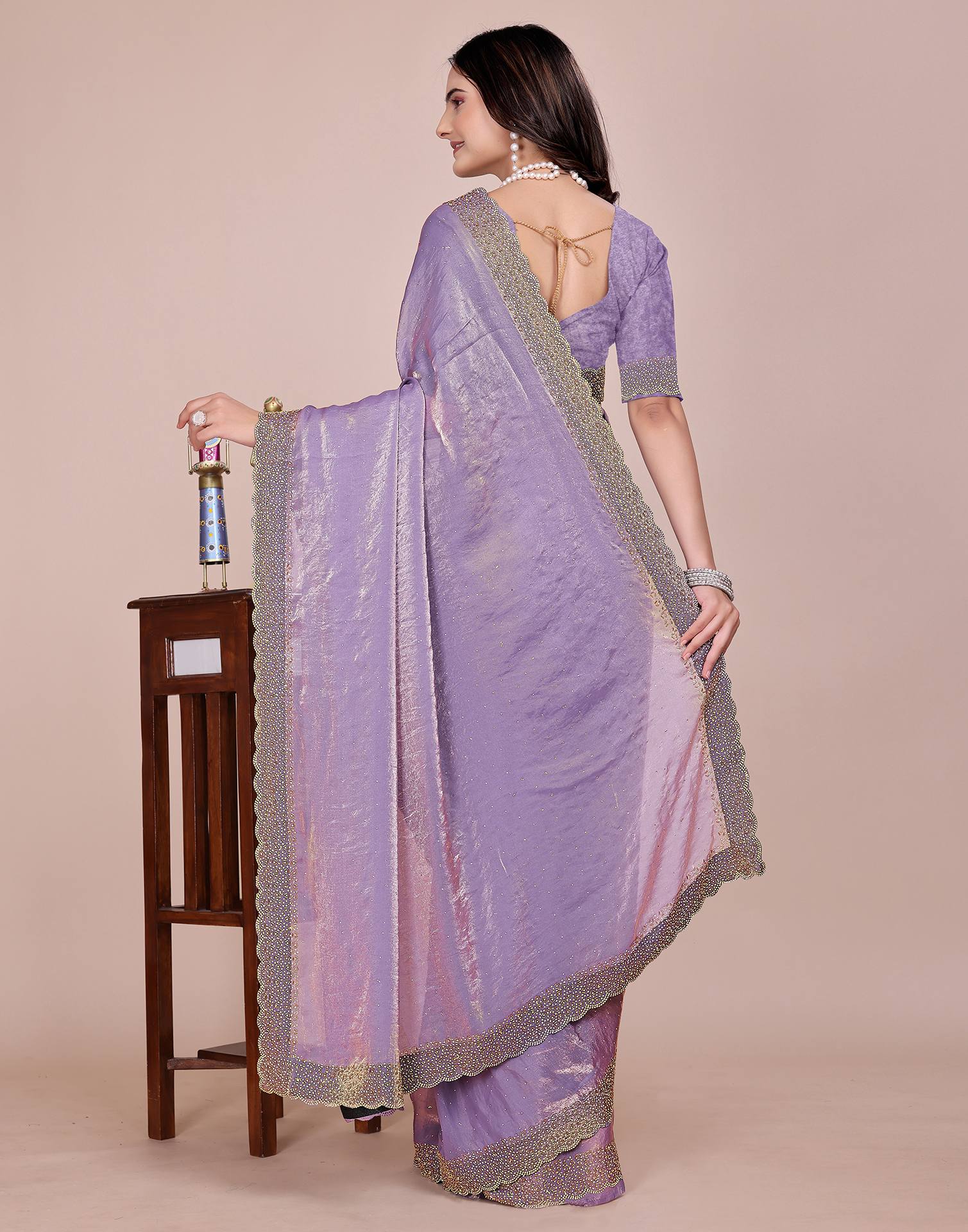 Lavender Tissue Silk Stone Work Swarovski Saree
