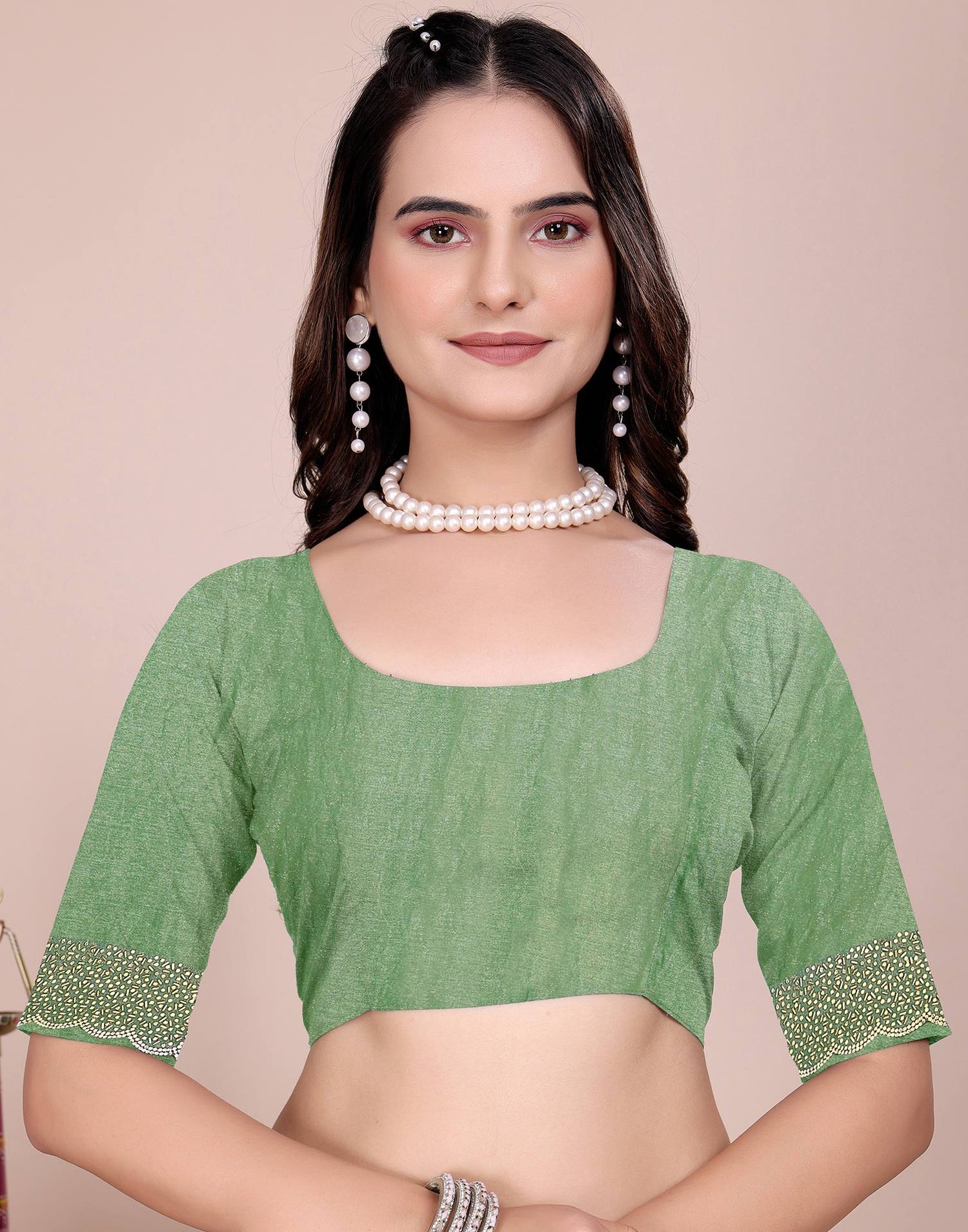 Pista Green Tissue Silk Stone Work Swarovski Saree