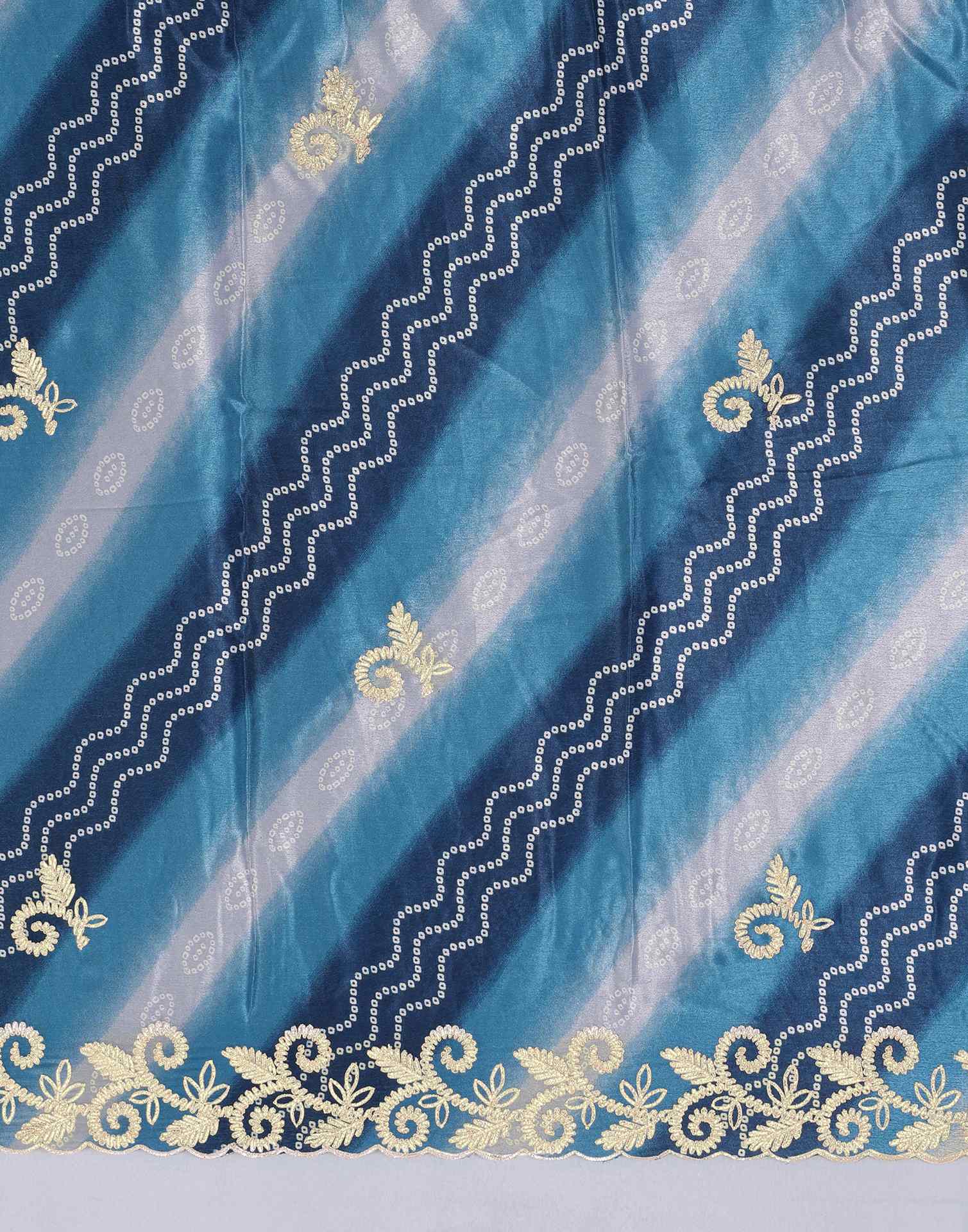 Blue Chinnon Printed Bandhani Saree