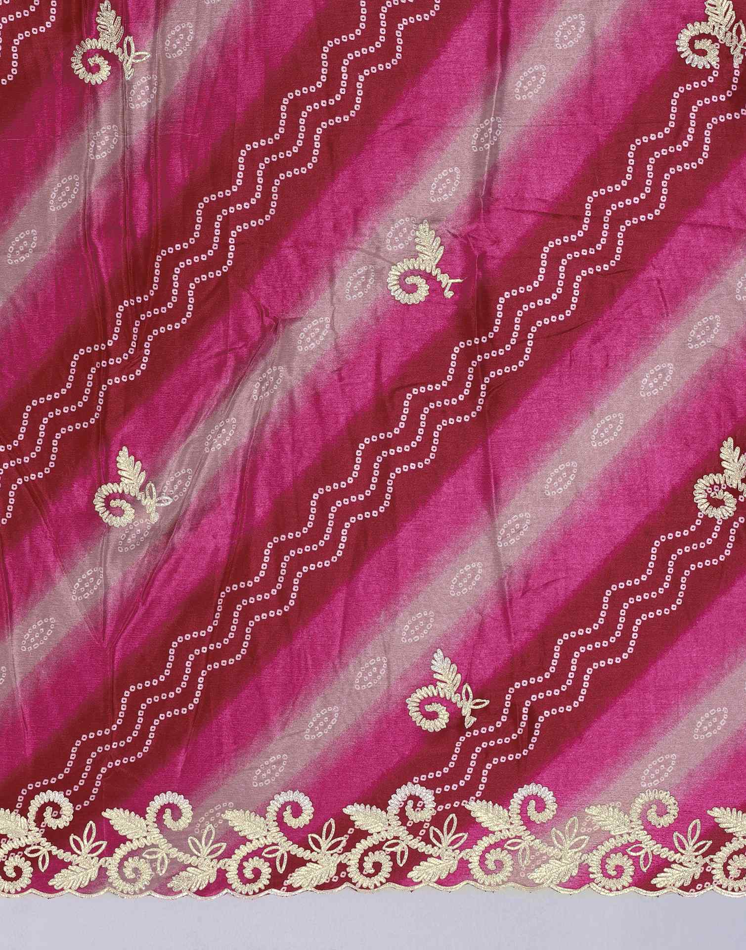 Pink Chinnon Printed Bandhani Saree