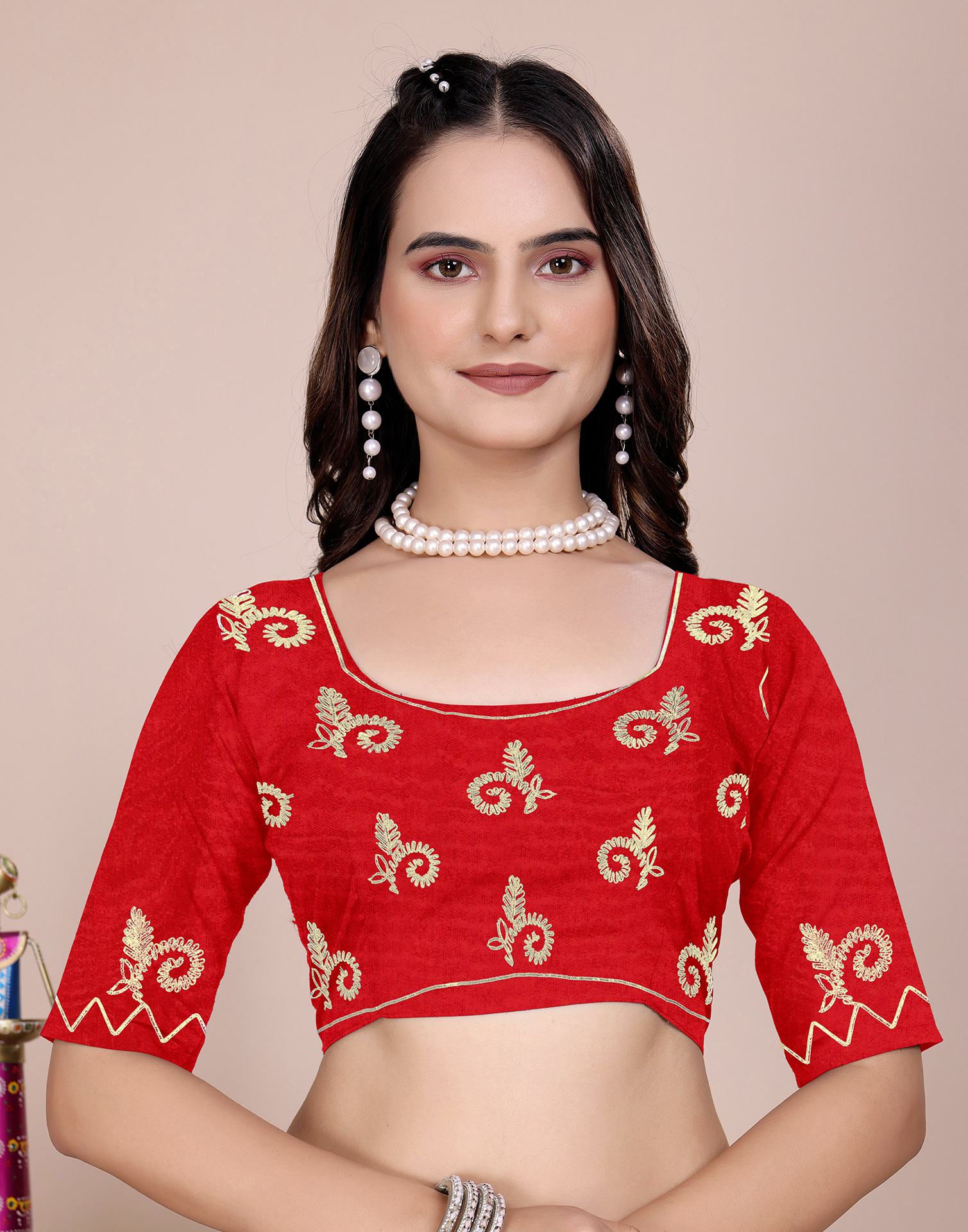 Red Chinnon Printed Bandhani Saree