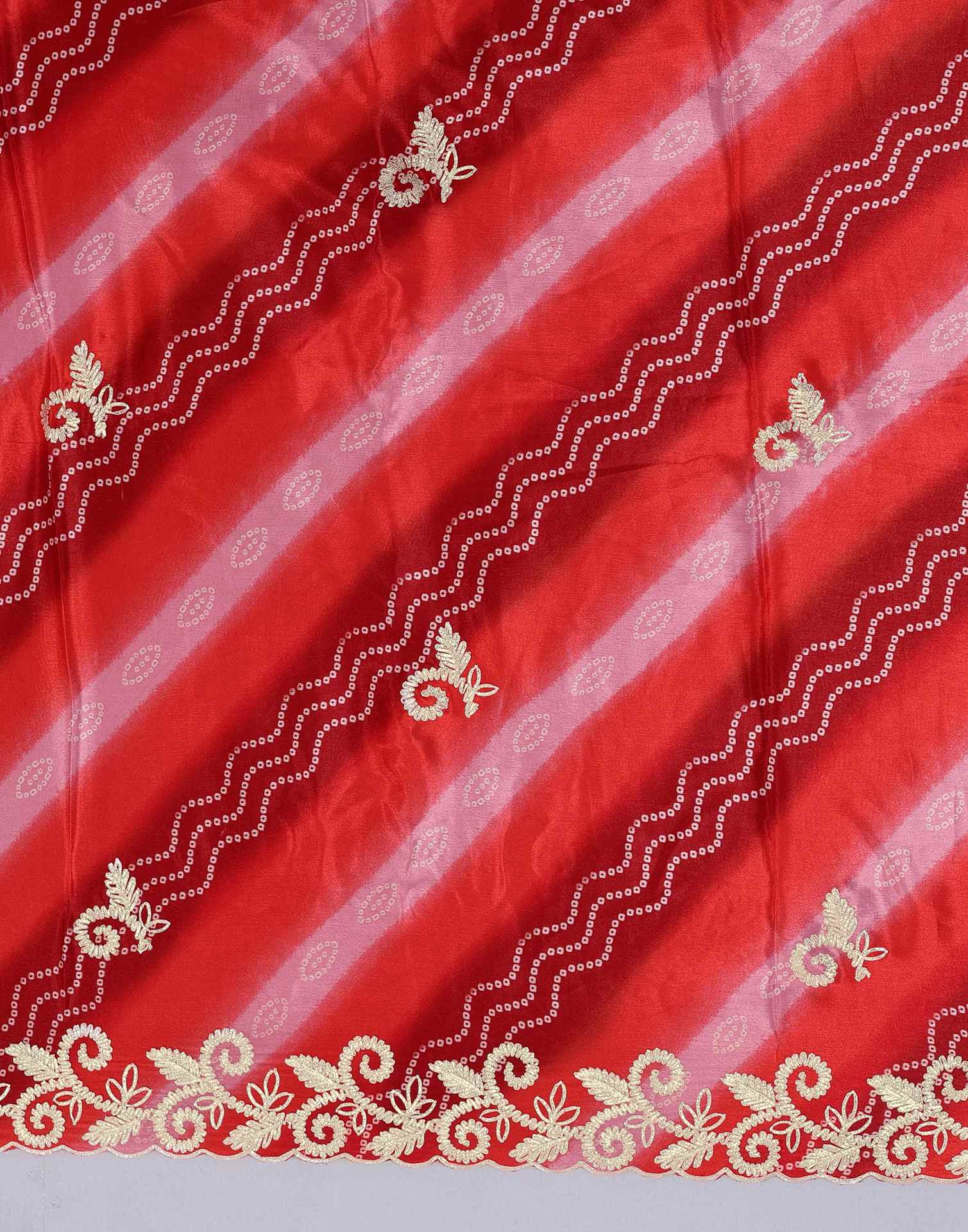 Red Chinnon Printed Bandhani Saree