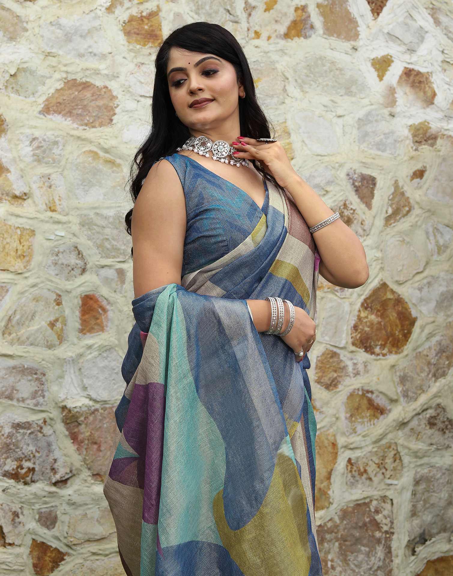 Multicoloured Cotton Printed Saree