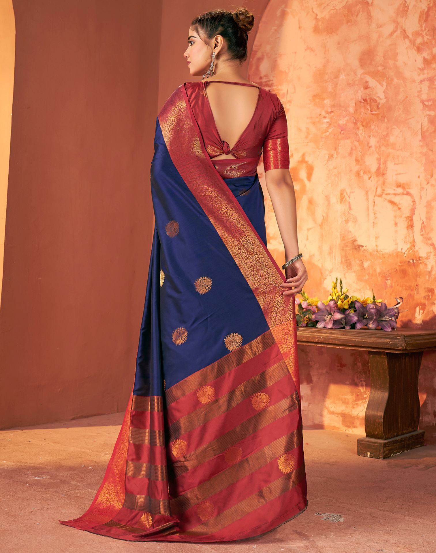 Navy Blue Silk Woven Saree