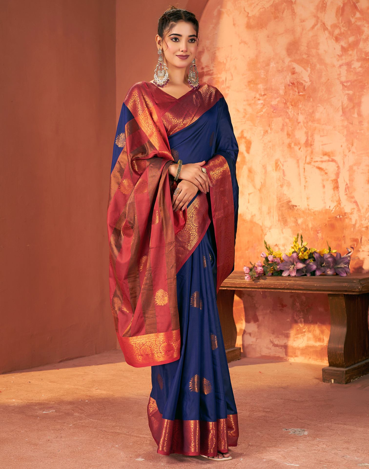 Navy Blue Silk Woven Saree