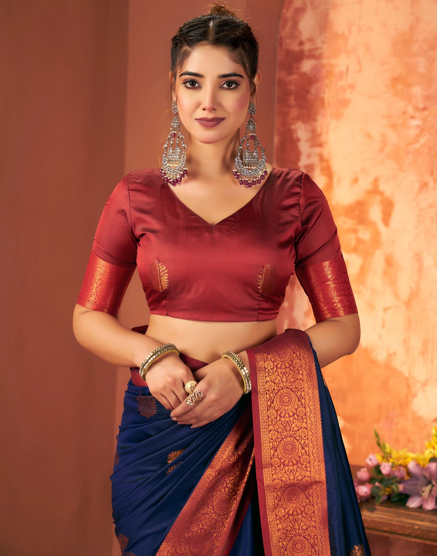 Navy Blue Silk Woven Saree