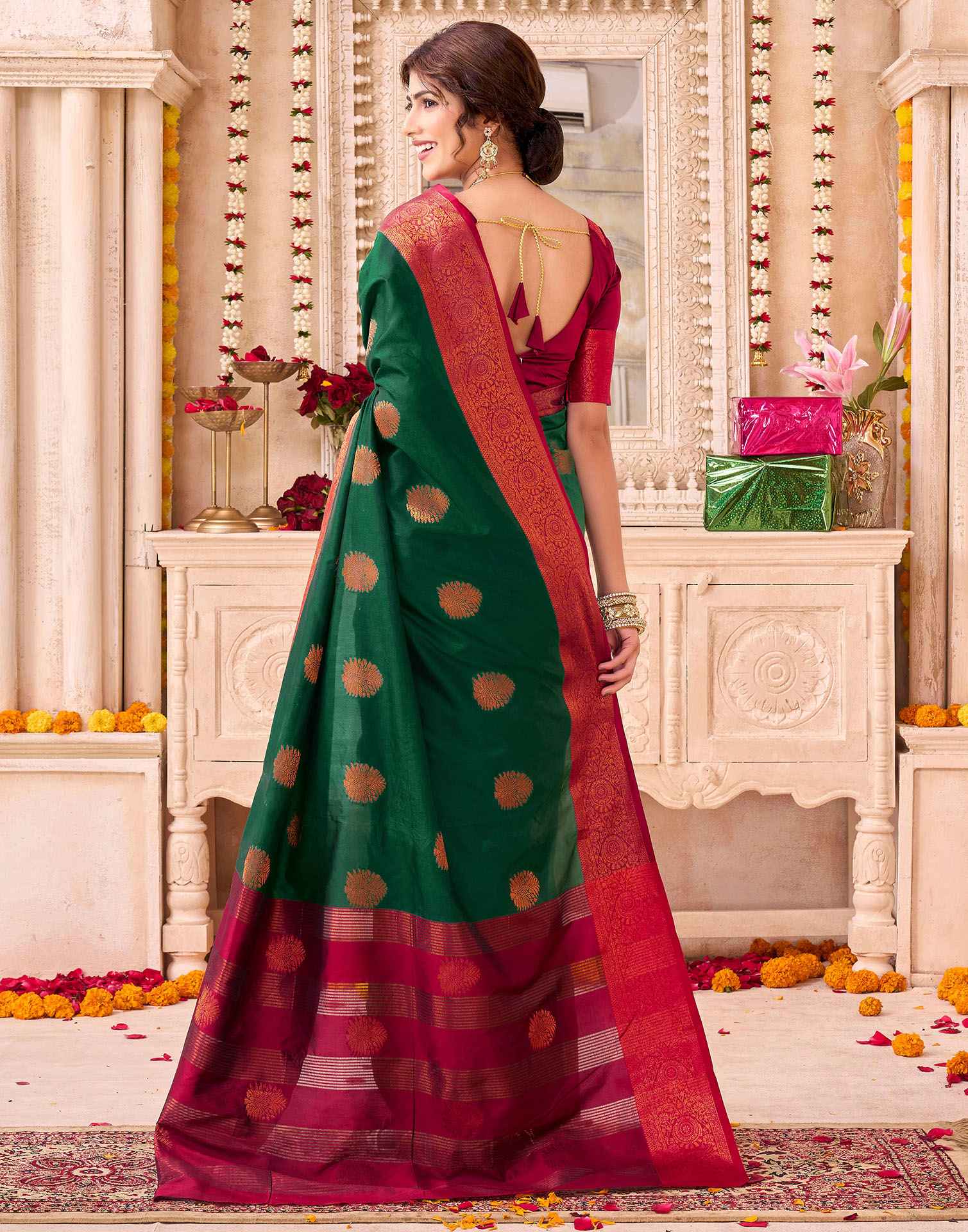 Dark Green Silk Woven Saree