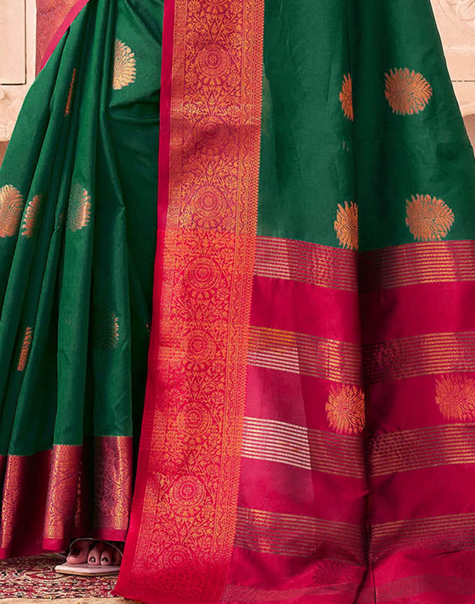 Dark Green Silk Woven Saree