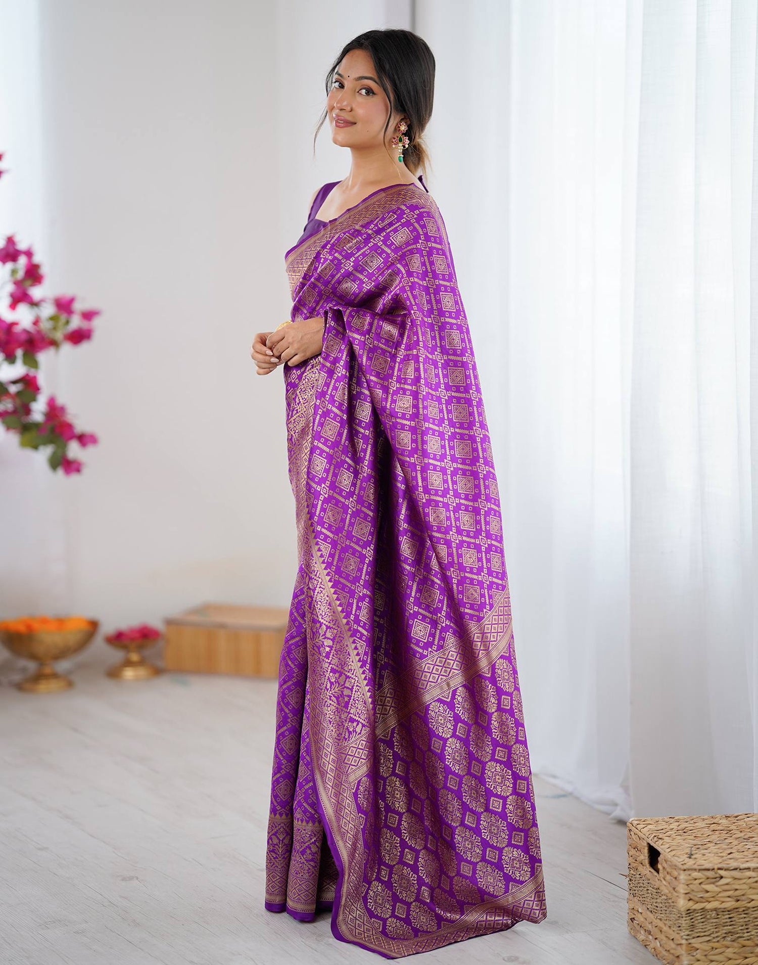 Purple Silk Woven Banarasi Saree