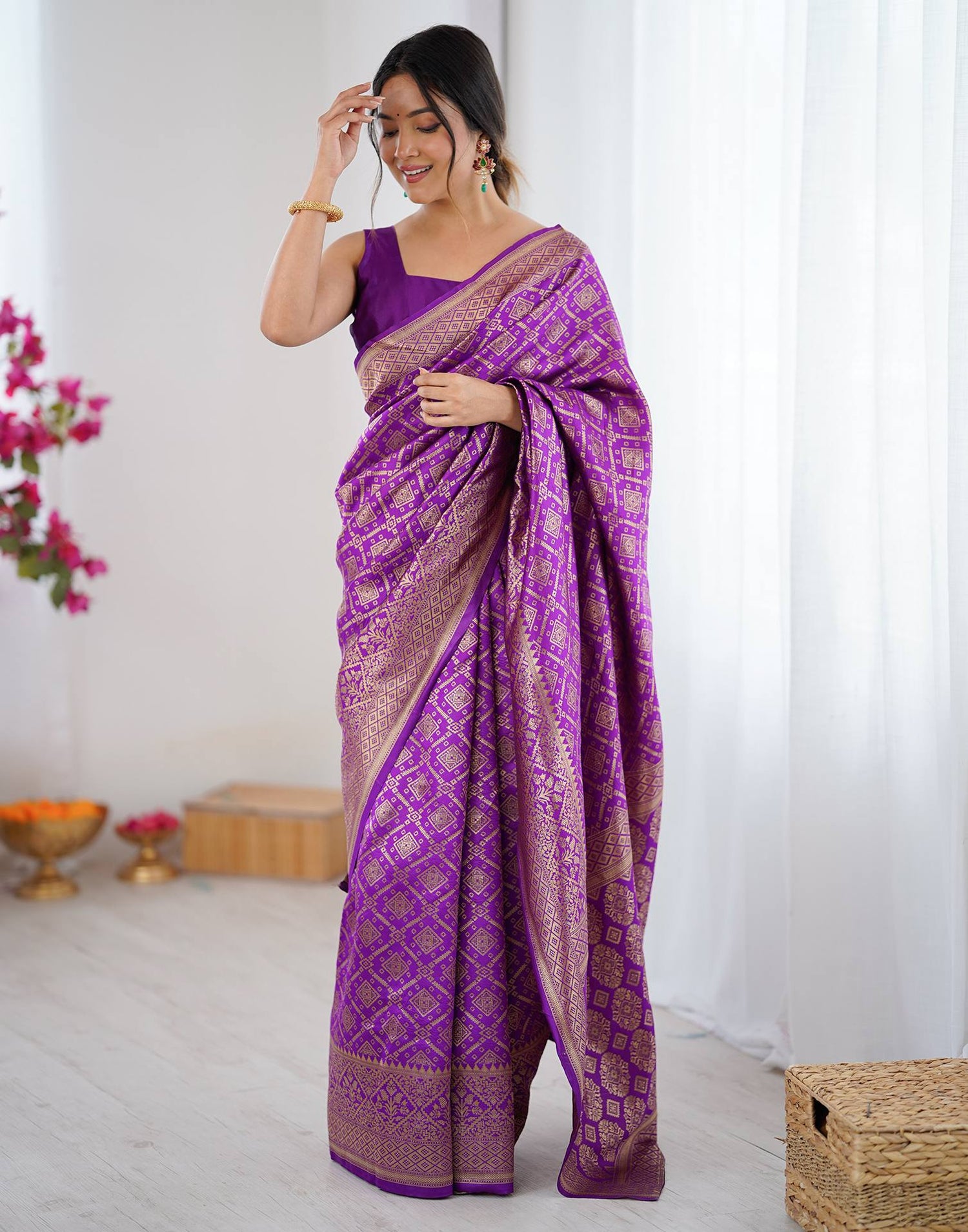 Purple Silk Woven Banarasi Saree