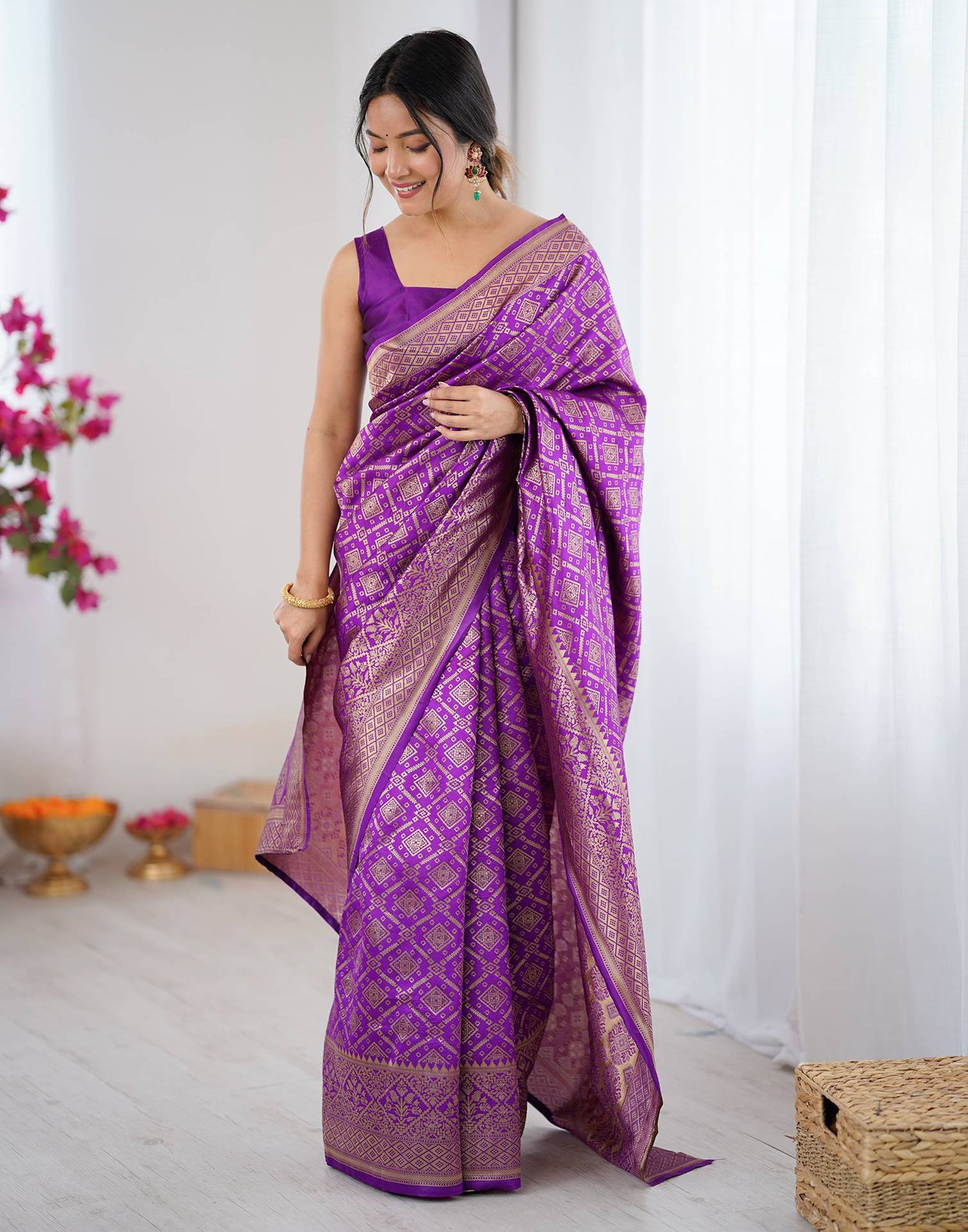 Purple Silk Woven Banarasi Saree