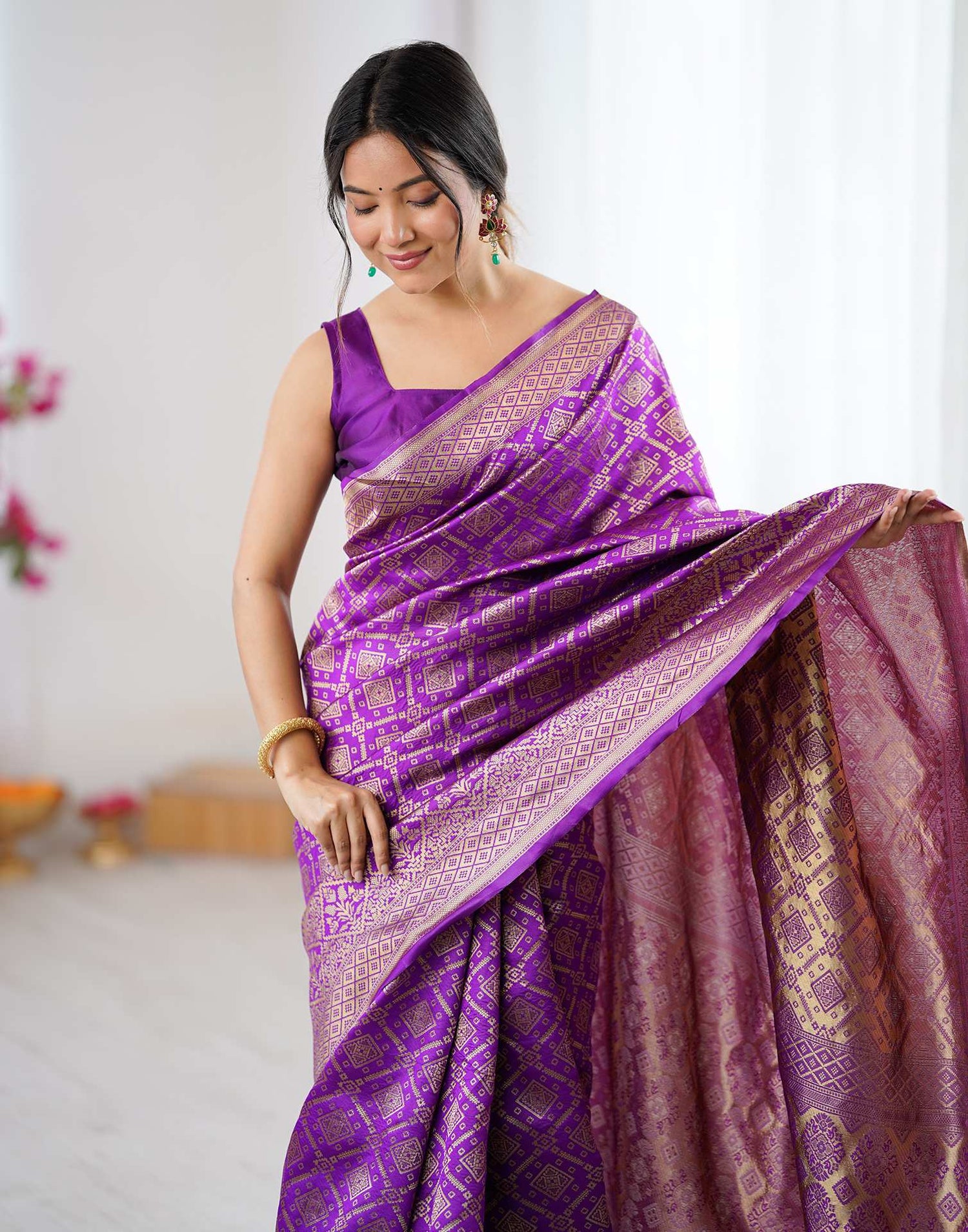 Purple Silk Woven Banarasi Saree