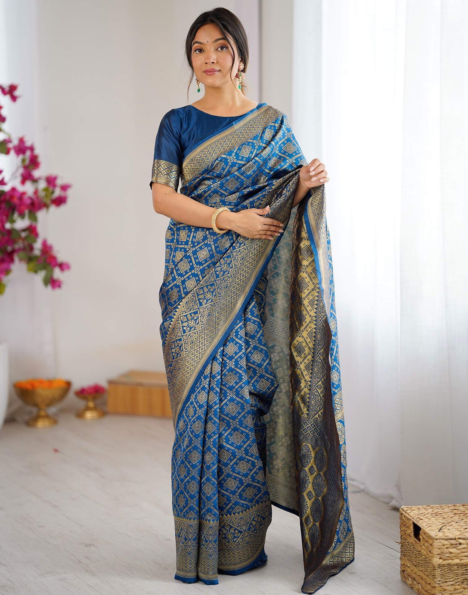 Rama Blue Silk Woven Banarasi Saree