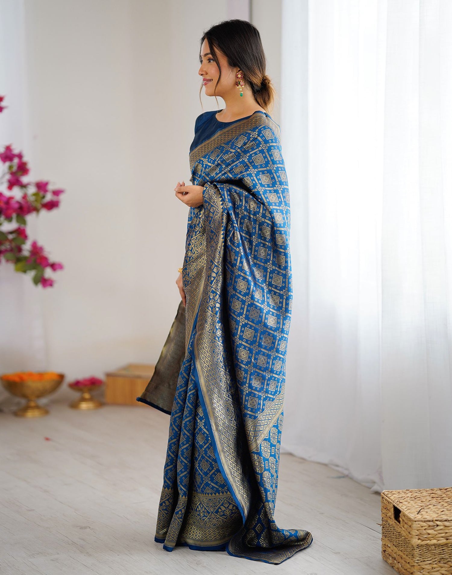 Rama Blue Silk Woven Banarasi Saree