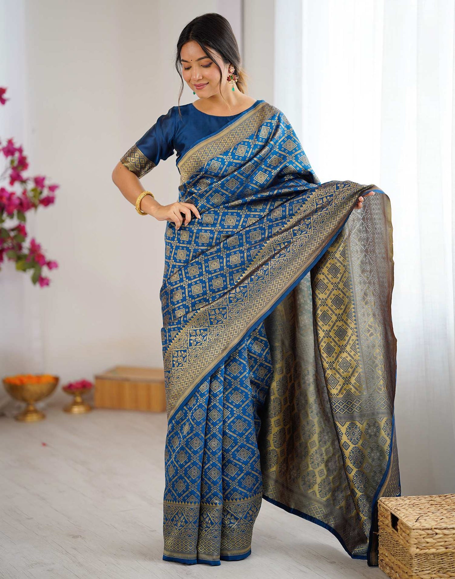 Rama Blue Silk Woven Banarasi Saree
