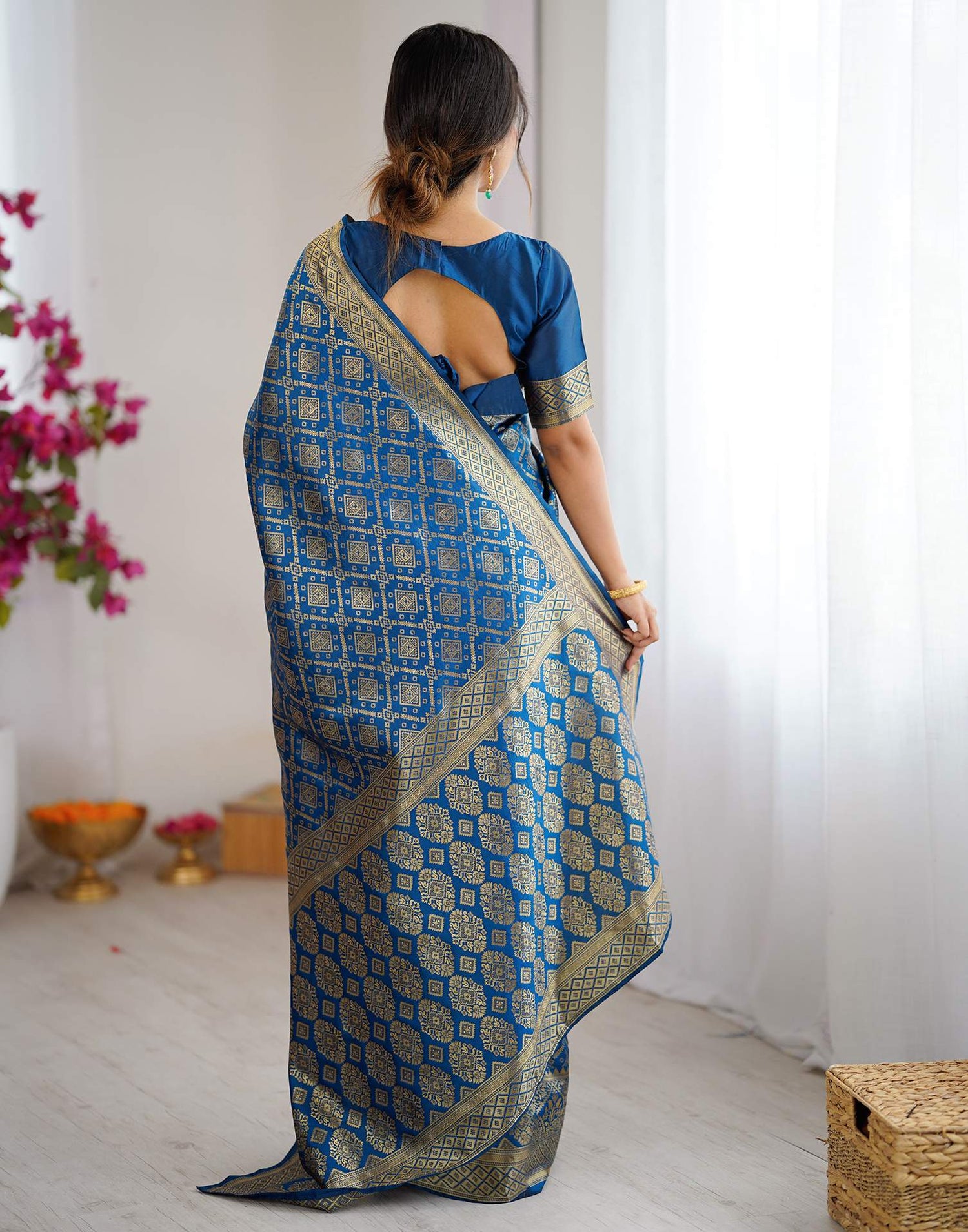 Rama Blue Silk Woven Banarasi Saree