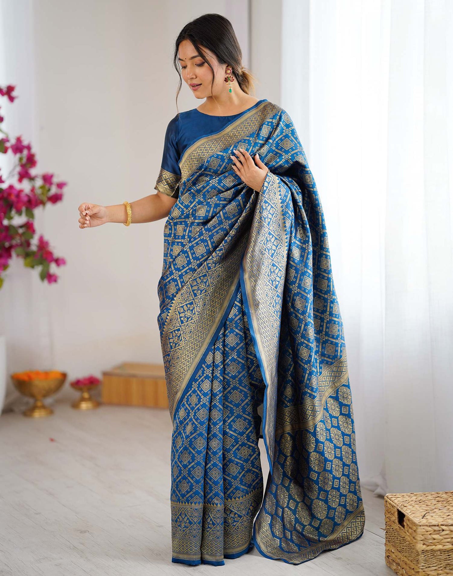Rama Blue Silk Woven Banarasi Saree