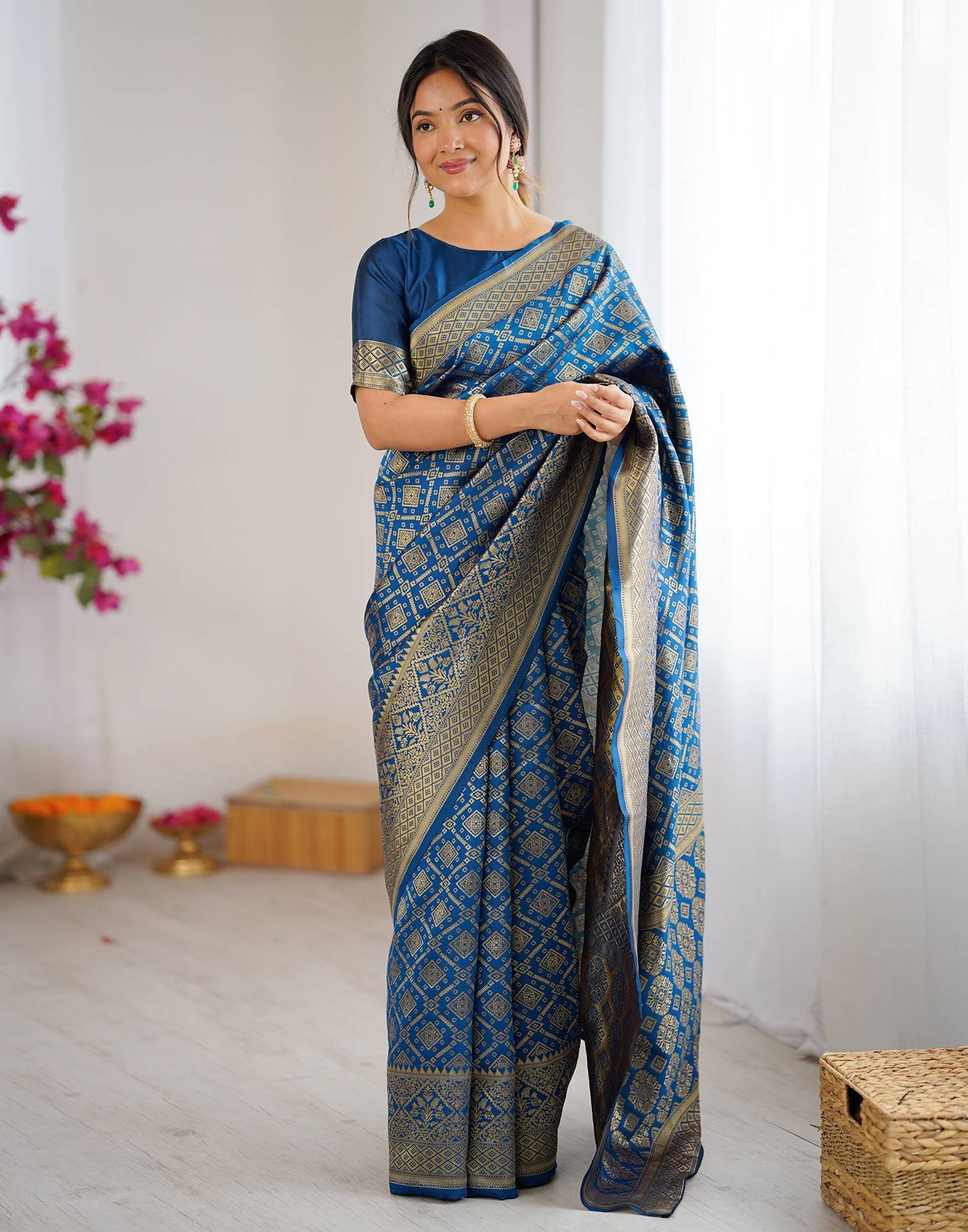 Rama Blue Silk Woven Banarasi Saree