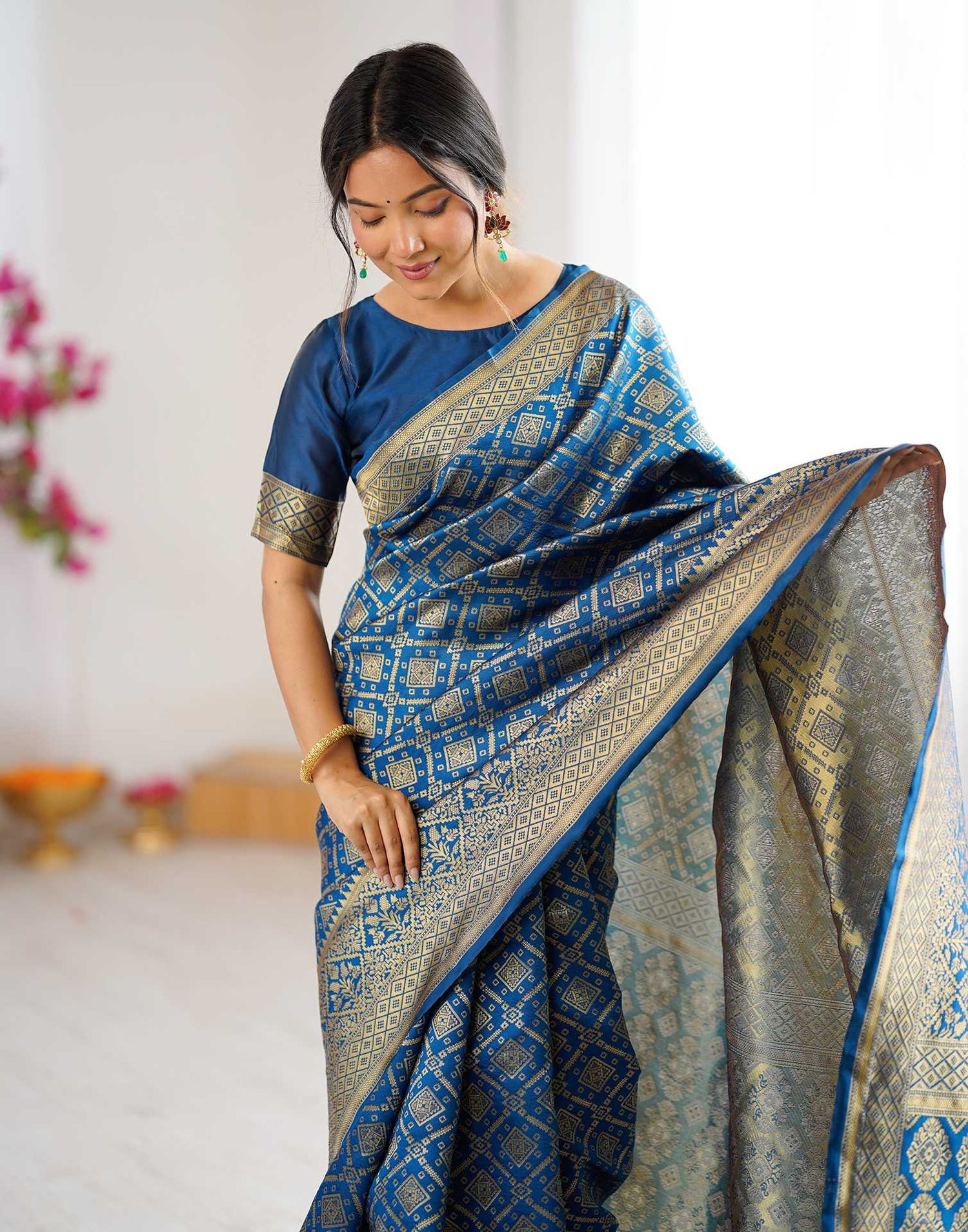 Rama Blue Silk Woven Banarasi Saree
