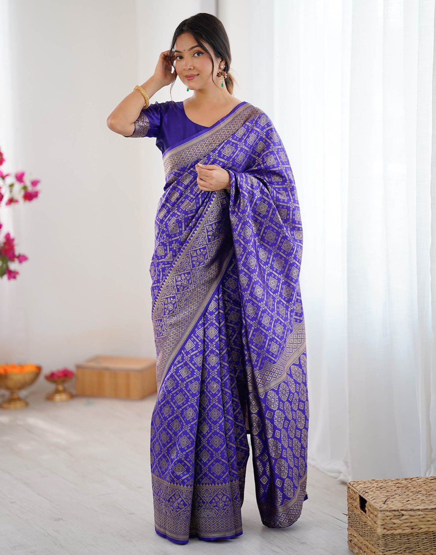 Violet Silk Woven Banarasi Saree