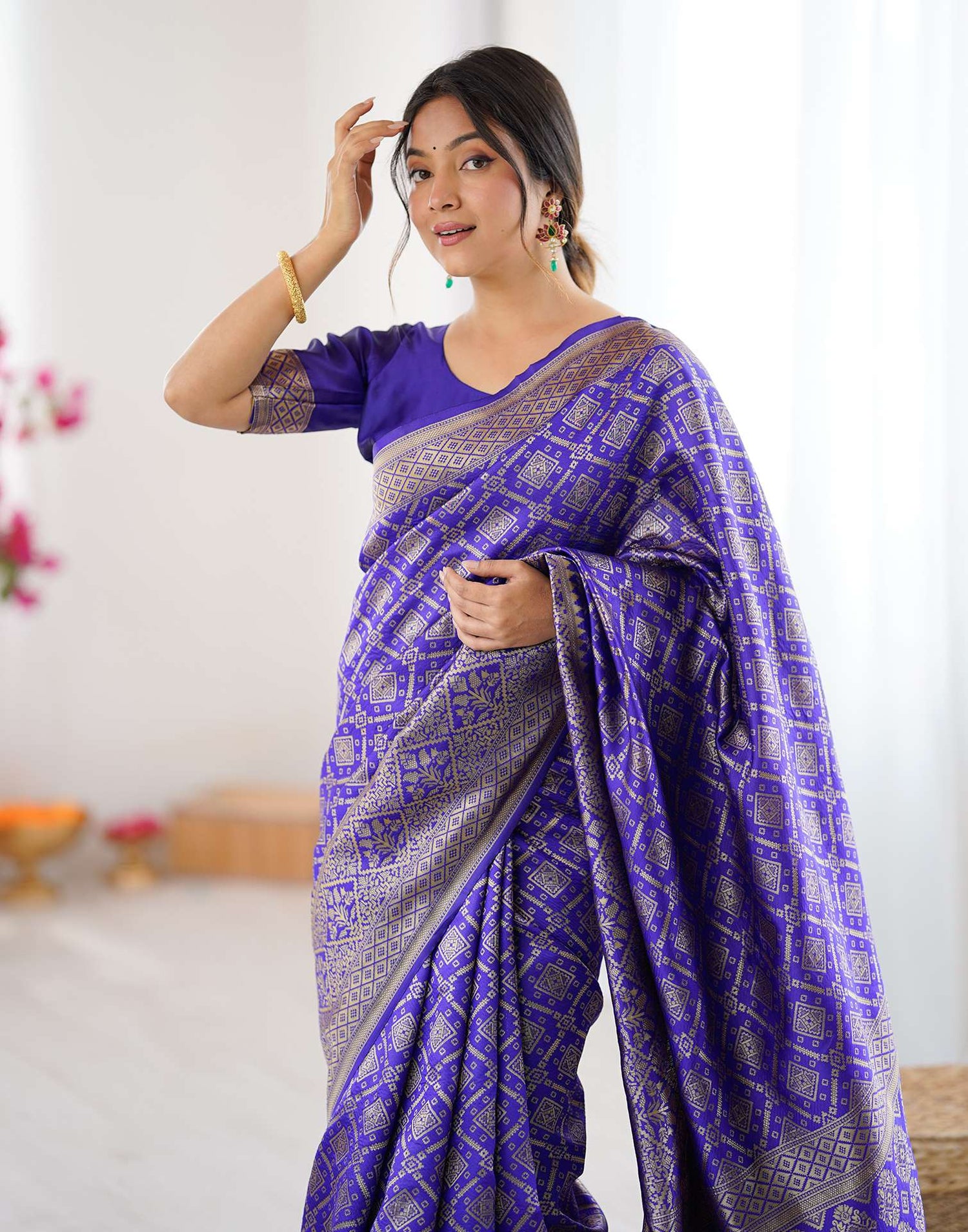 Violet Silk Woven Banarasi Saree
