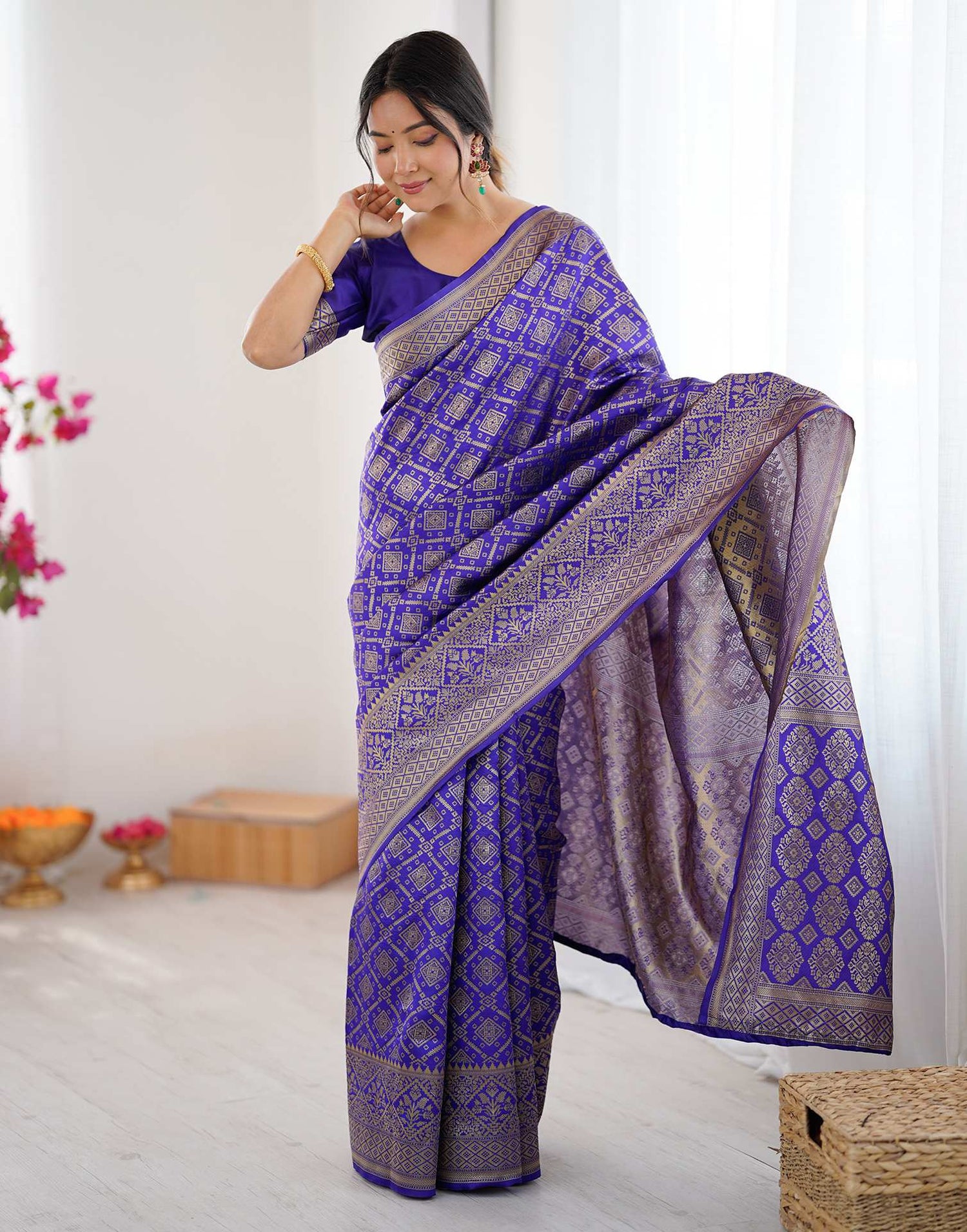 Violet Silk Woven Banarasi Saree